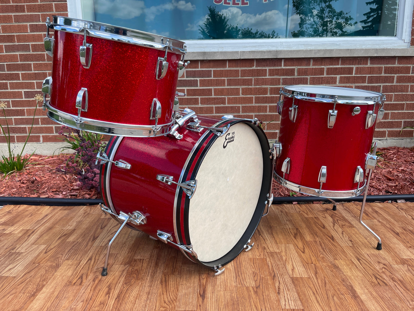 1960s Ludwig Downbeat Drum Set Red Sparkle 20/12/14