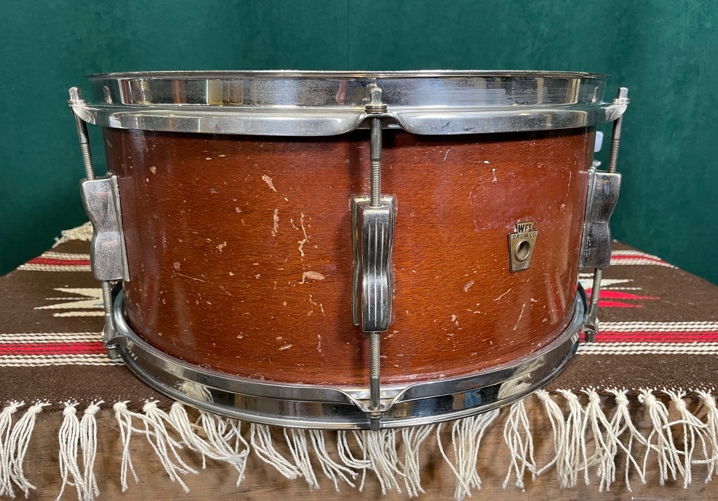 1950s WFL Ludwig 6.5x14 Auditorium Snare Drum Mahogany NOB Hoops