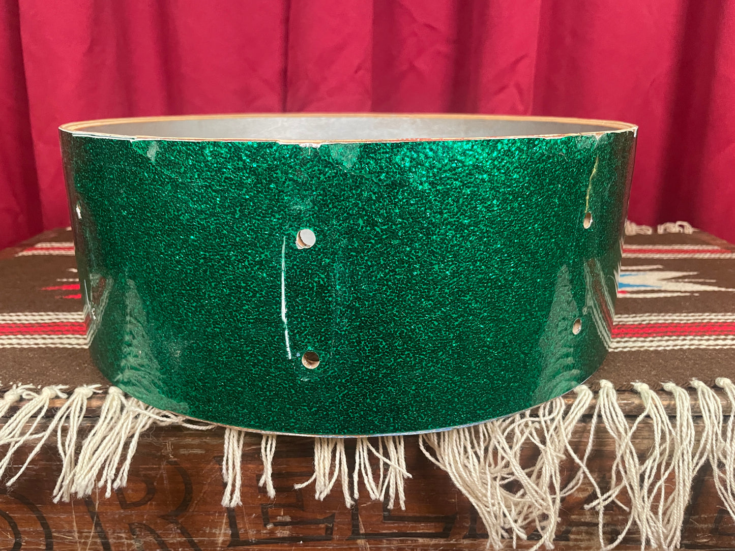 1960s Gretsch 5.5x14 Round Badge Snare Drum Shell Green Sparkle Rewrap