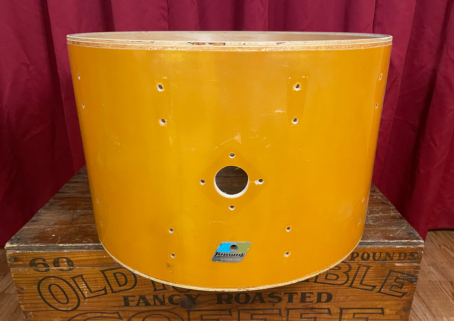 1980s Ludwig 14x22 Bass Drum Shell Gold Silk 6-Ply