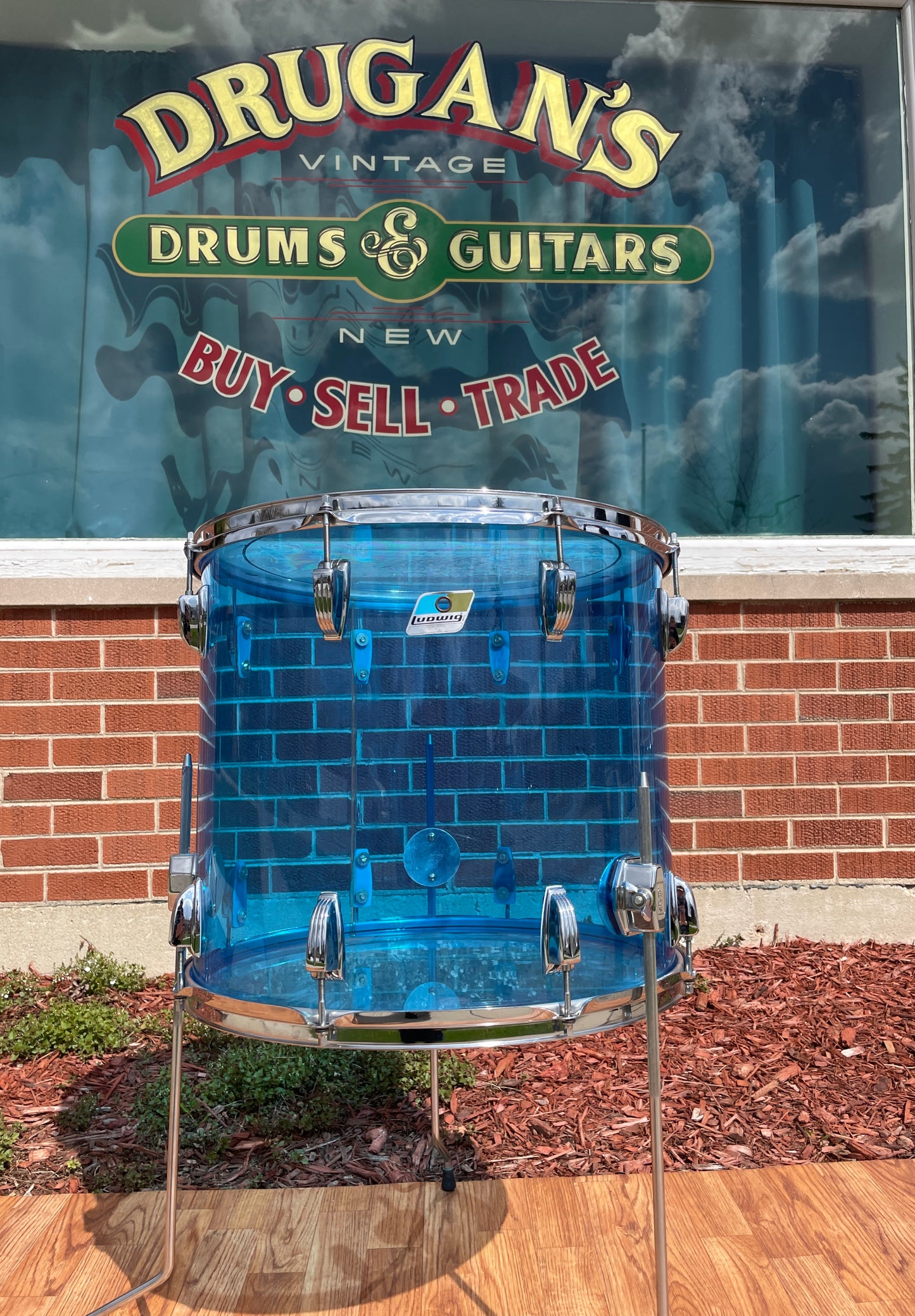 1970s Ludwig Vistalite 16x18 Floor Tom Drum Blue