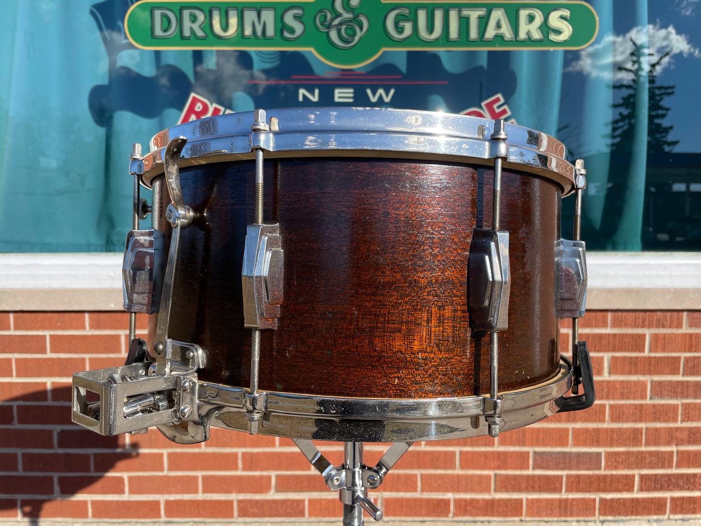 1939 Ludwig & Ludwig 7x14 No. 50 Super Ludwig Snare Drum Mahogany White Enamel Badge Super Swing