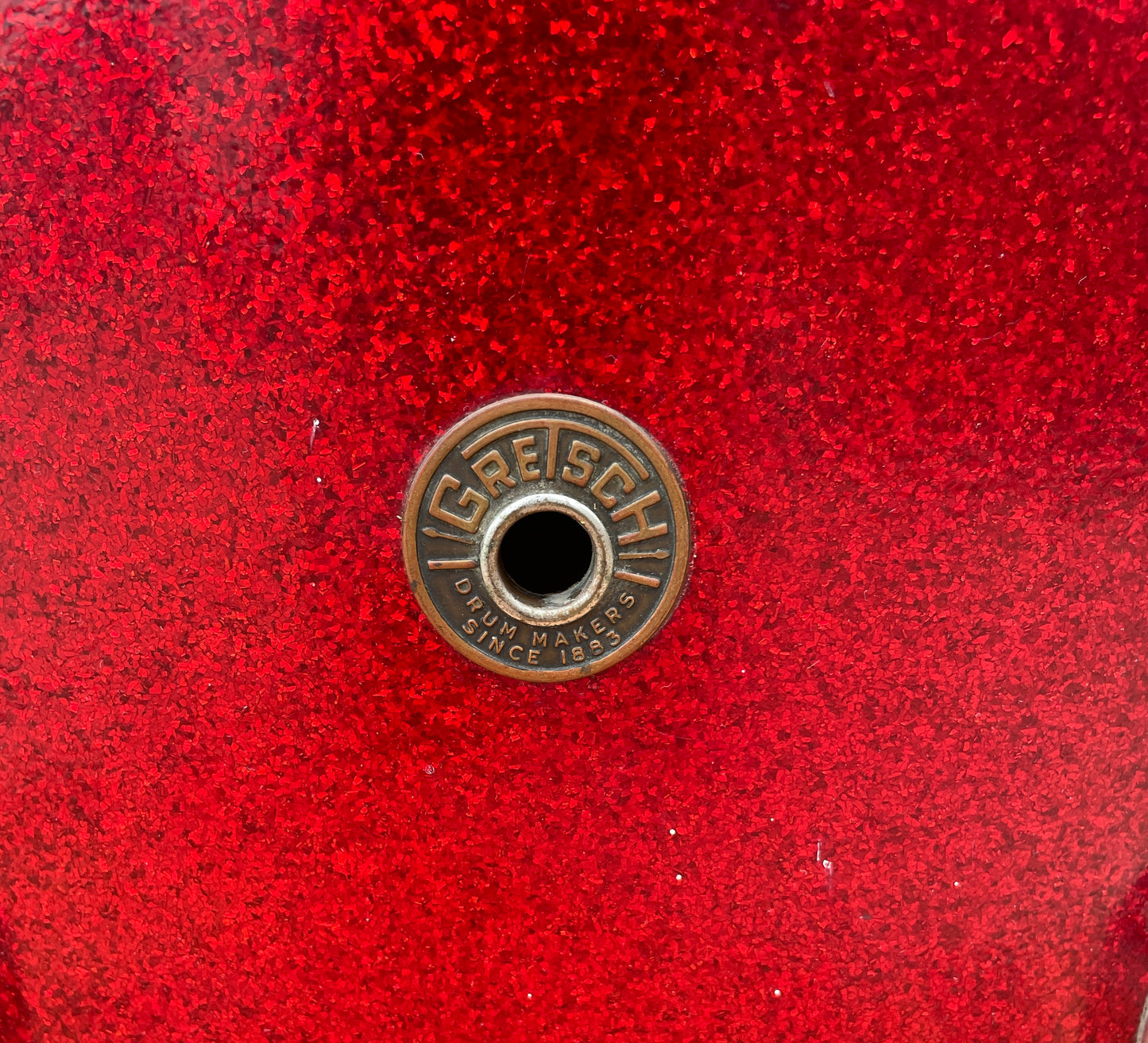 1960s Gretsch 14x22 No. 4247 Bass Drum Red Sparkle Round Badge