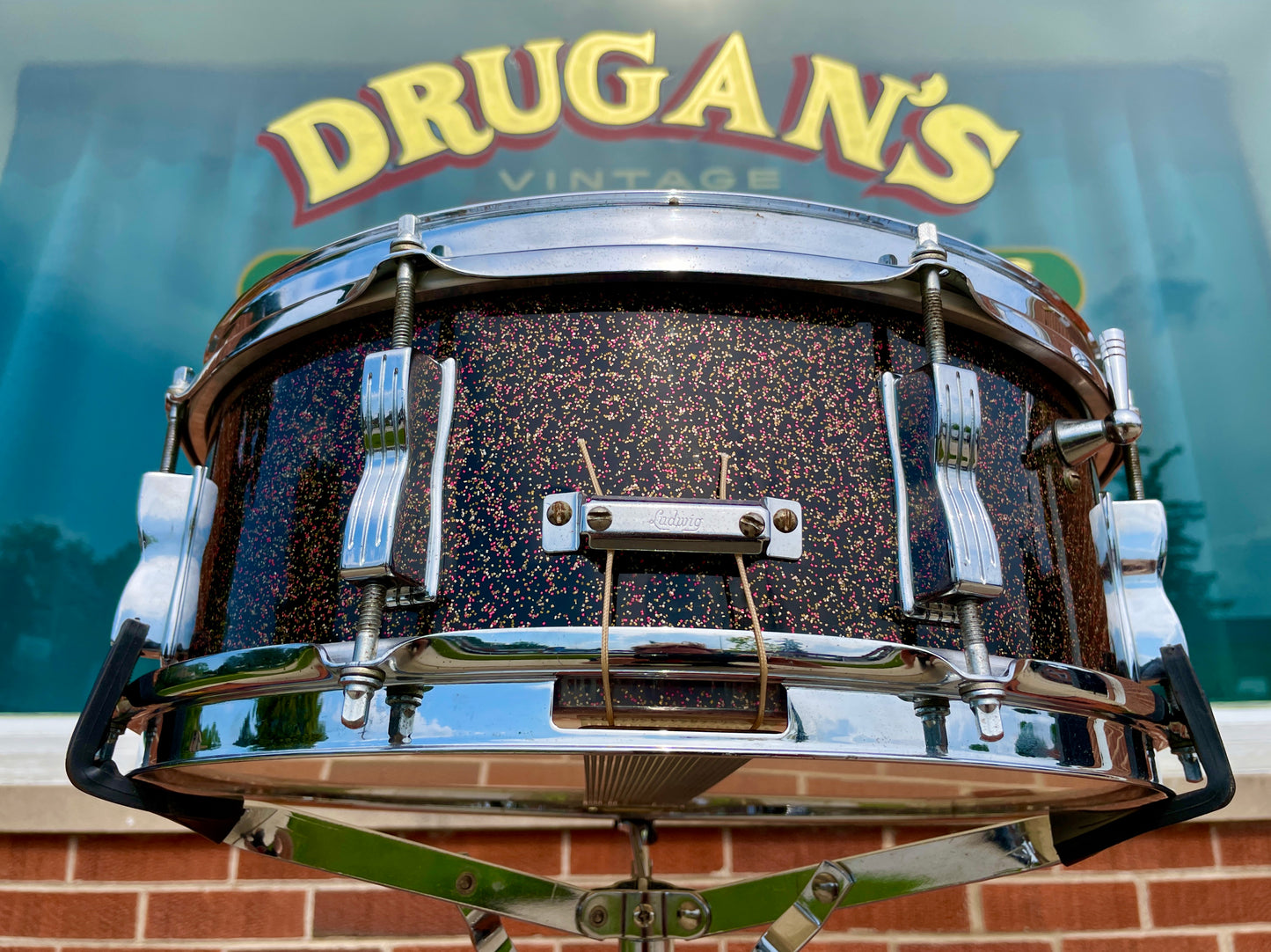 Vintage 1965 Ludwig Jazz Festival 5x14 Snare Drum Black Galaxy Sparkle