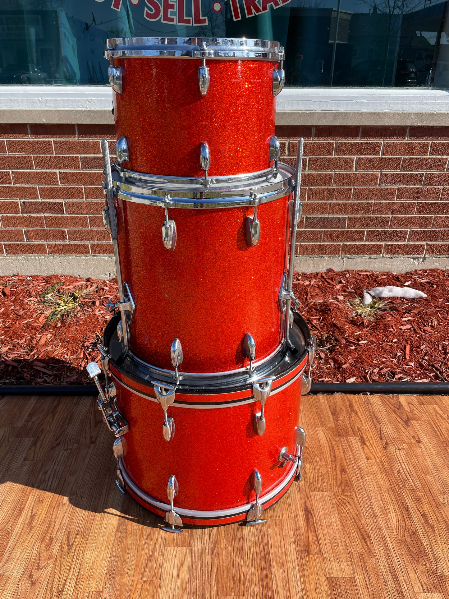 Vintage Gretsch Name Band Round Badge/Stop Sign Drum Set Tangerine Sparkle 20/13/16