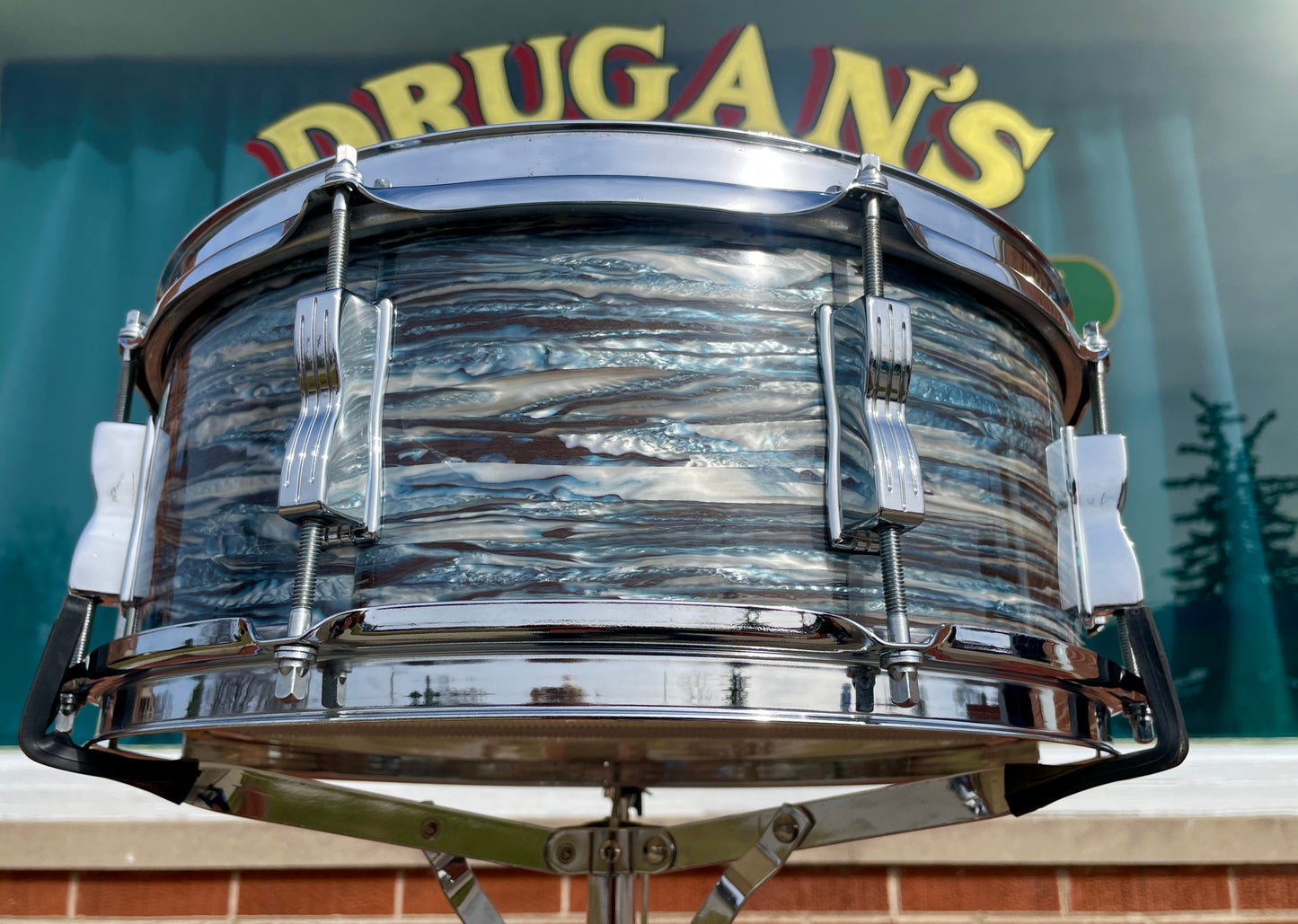 1966 Ludwig No. 908P Jazz Festival 5x14 Snare Drum Oyster Blue Pearl