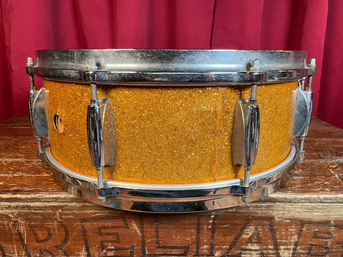 1960s Gretsch No. 4157 5.5x14 Snare Drum Gold Sparkle Round Badge