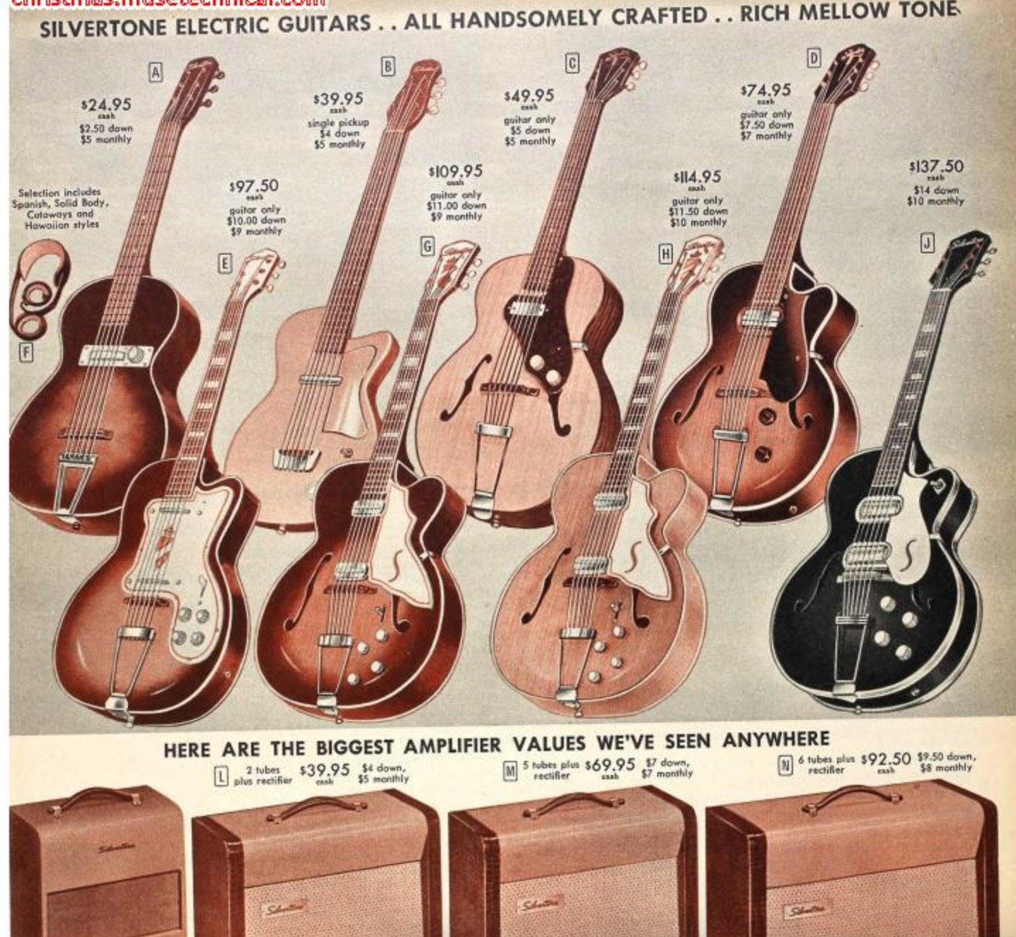 1950s Silvertone Model H1324 Archtop Electric Guitar Natural Harmony 708 w/ Original Case