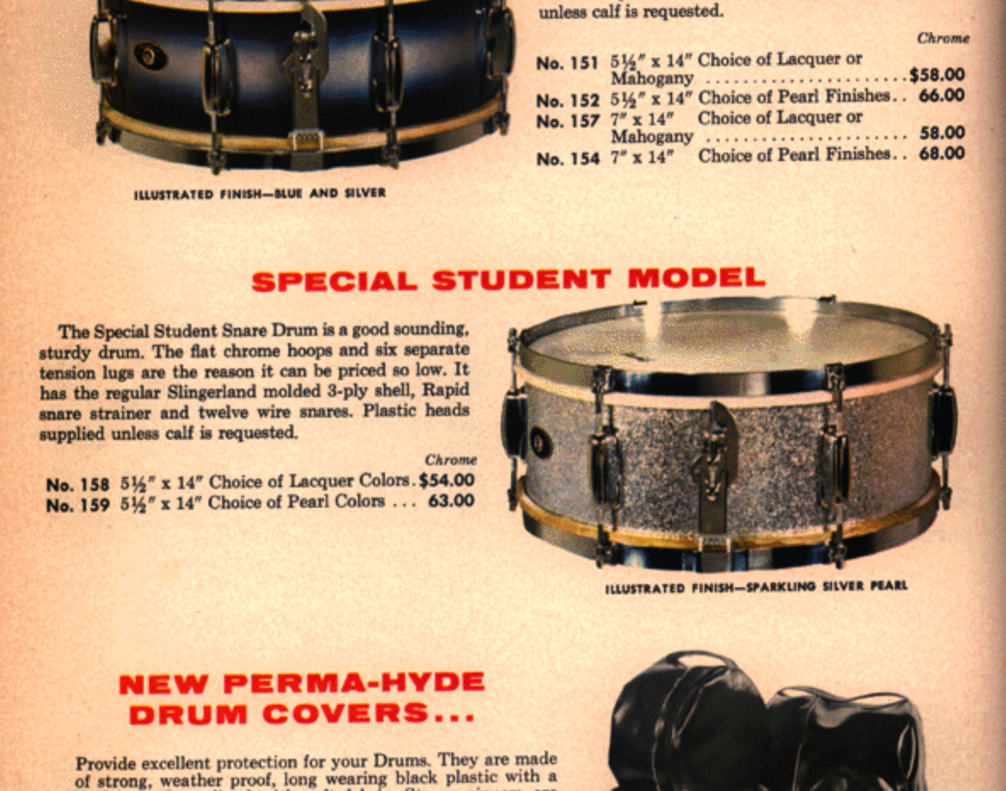 1960s Slingerland 5.5x14 Special Student Model No. 159 Snare Drum Blue Sparkle