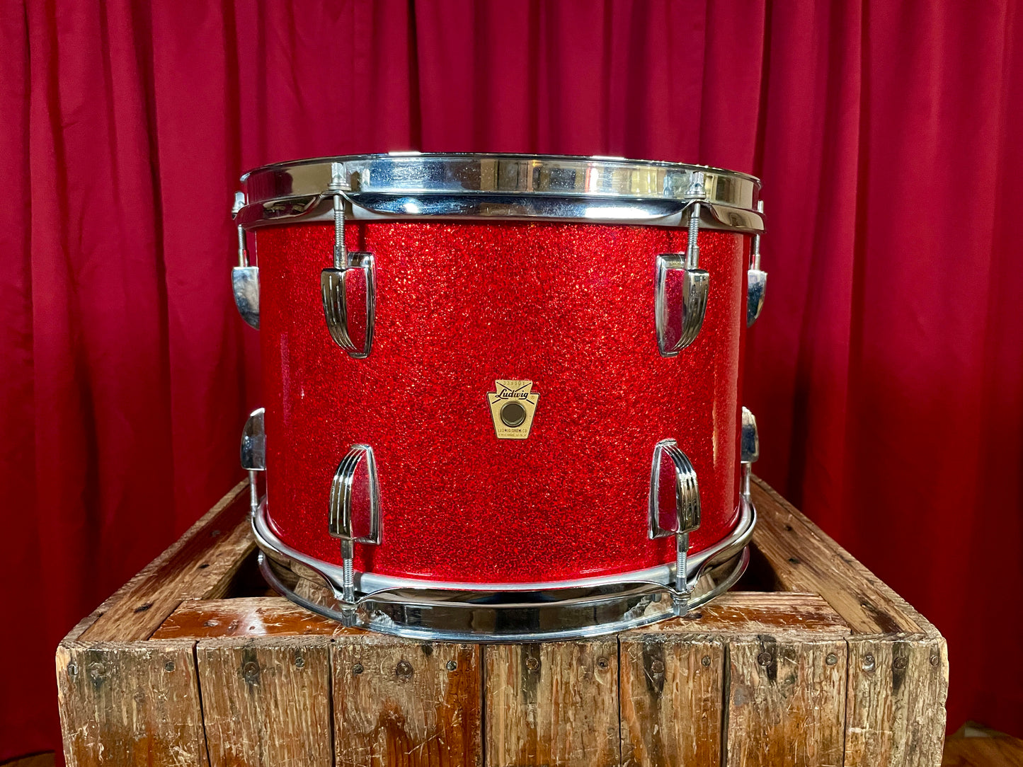 1960s Ludwig 8x12 Downbeat Tom Drum Red Sparkle