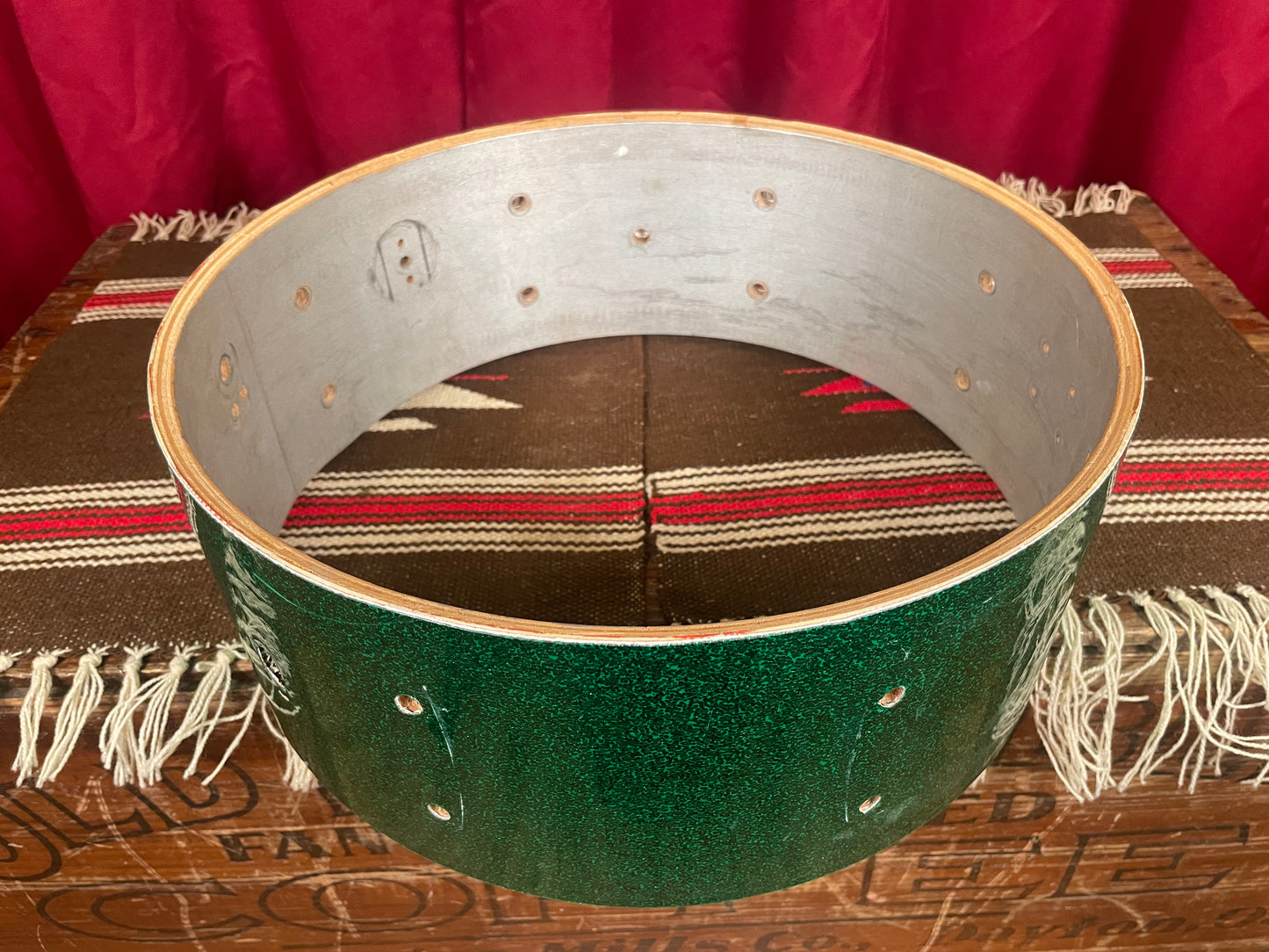 1960s Gretsch 5.5x14 Round Badge Snare Drum Shell Green Sparkle Rewrap