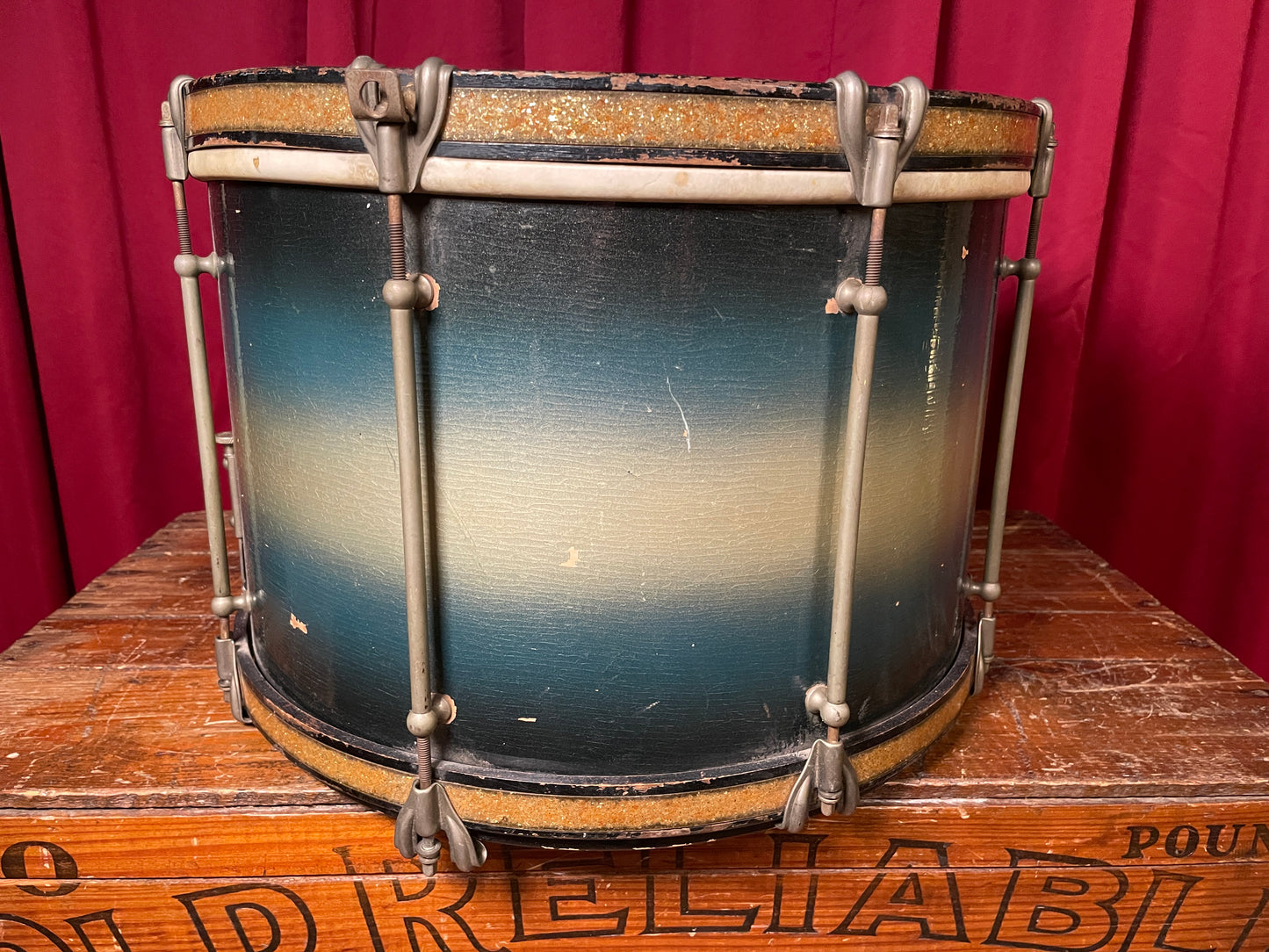 1932 Ludwig 12x17 Marching Snare Drum Blue / Silver Duco for Display or Project 17x12