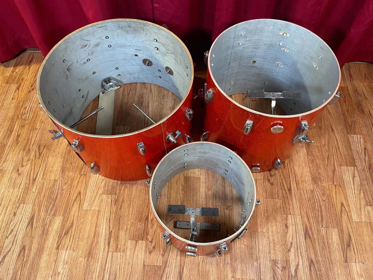 Vintage Gretsch Name Band Round Badge/Stop Sign Drum Set Tangerine Sparkle 20/13/16