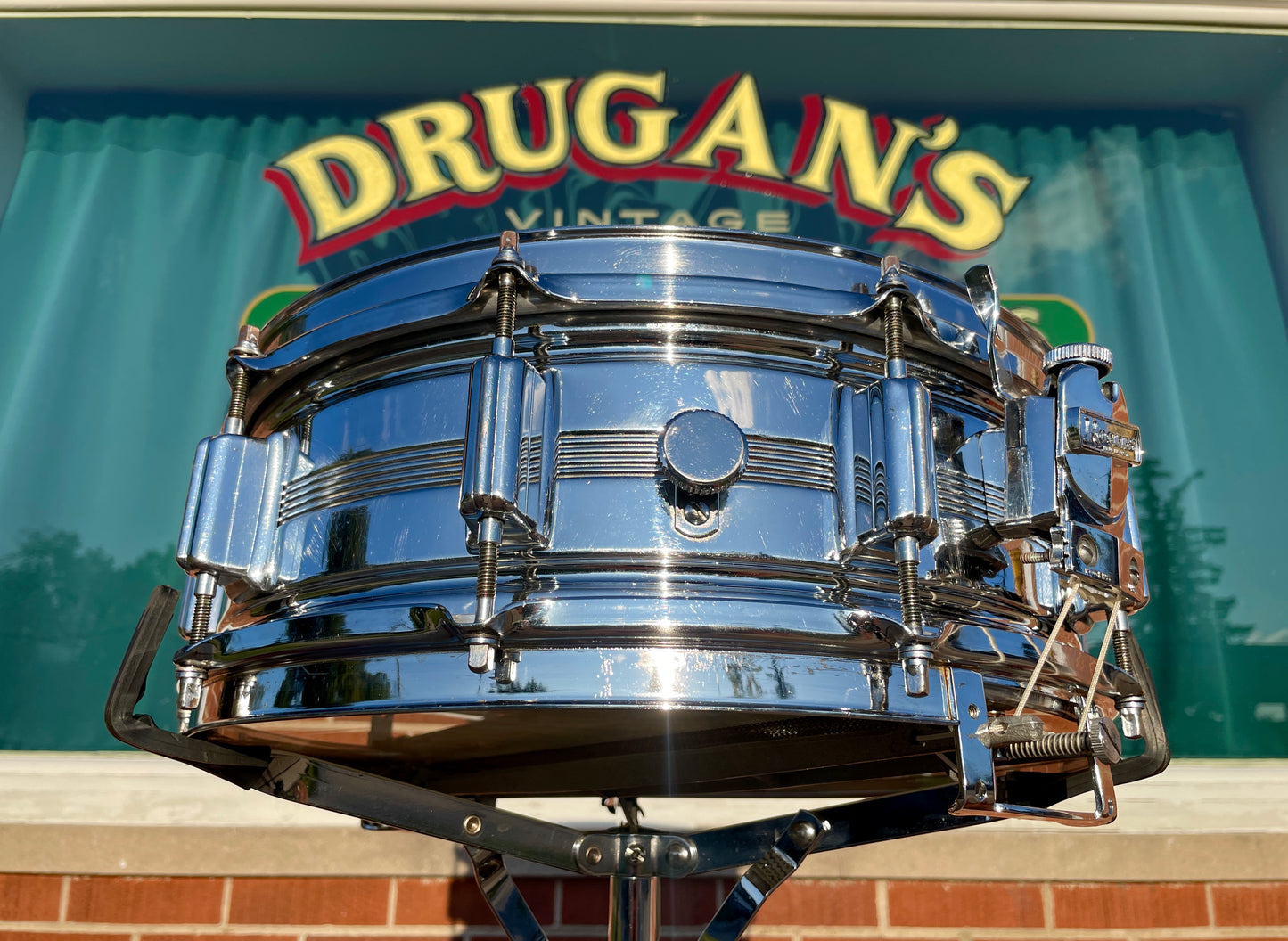 1960s Rogers 5x14 Dynasonic 5-Line Snare Drum Chrome Over Brass Dyna-Sonic COB