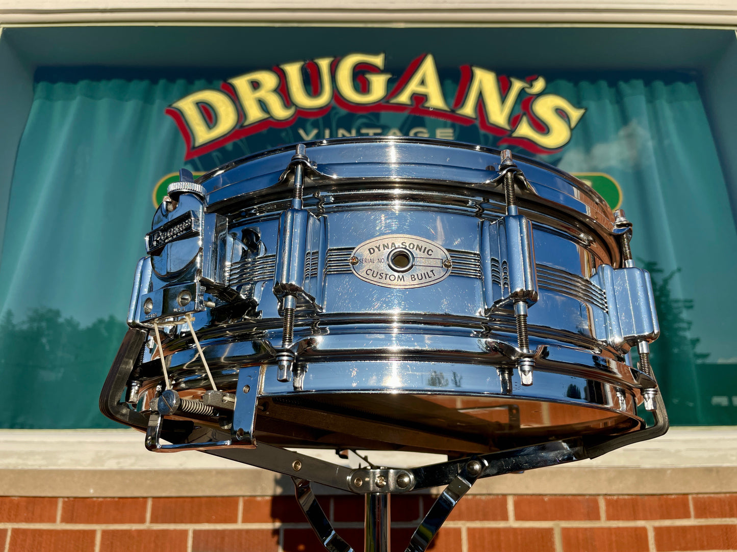 1960s Rogers 5x14 Dynasonic 5-Line Snare Drum Chrome Over Brass Dyna-Sonic COB
