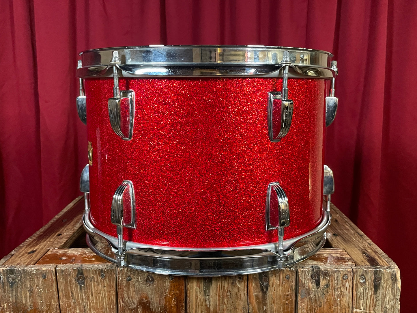 1960s Ludwig 8x12 Downbeat Tom Drum Red Sparkle