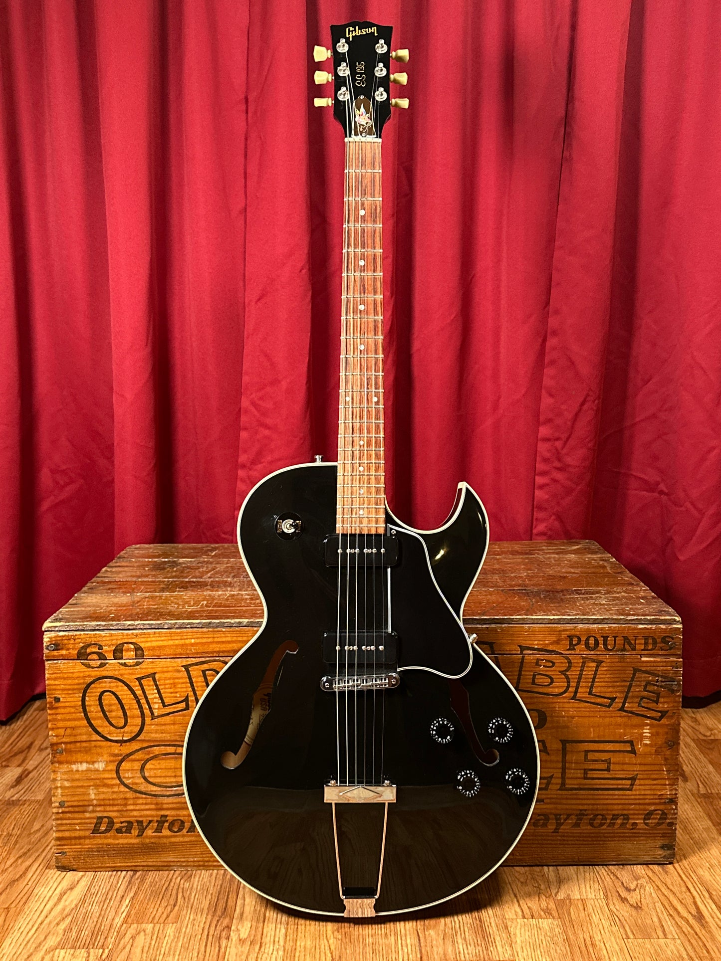 1996 Gibson ES-135 Semi Hollowbody Electric Guitar Black P-100 Pickups w/ HSC