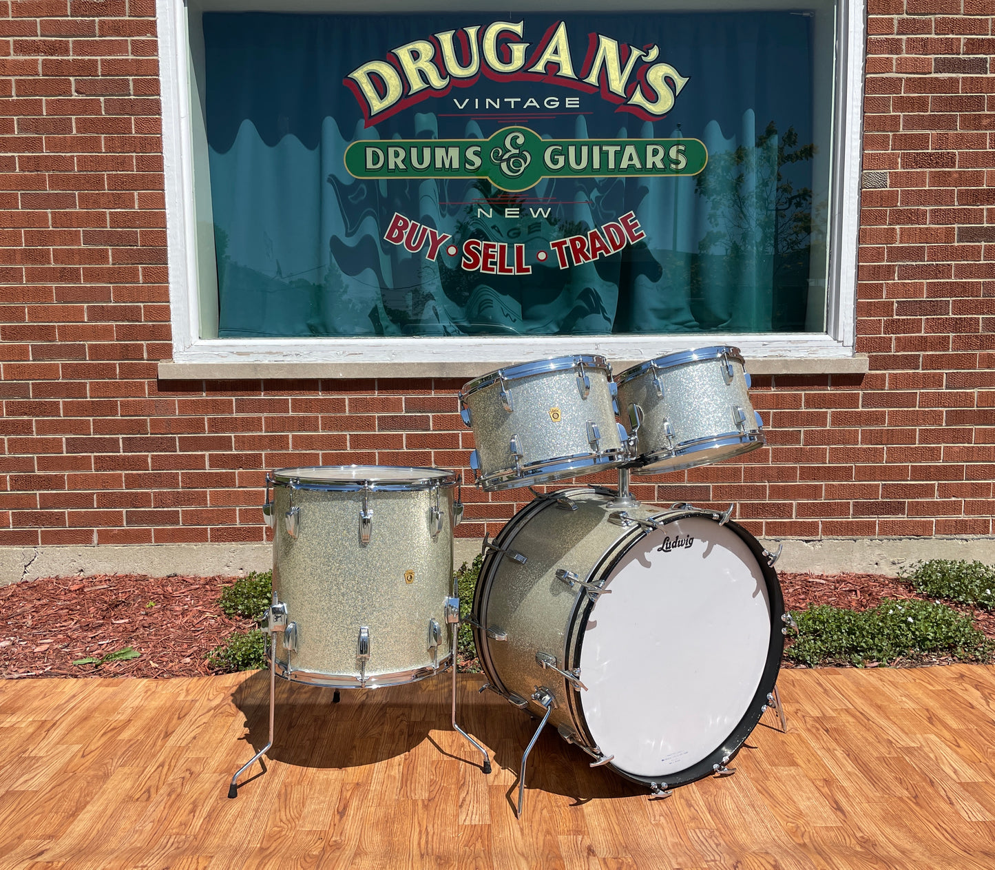 1960s Ludwig Hollywood Drum Set Silver Sparkle Pre-Serial COB