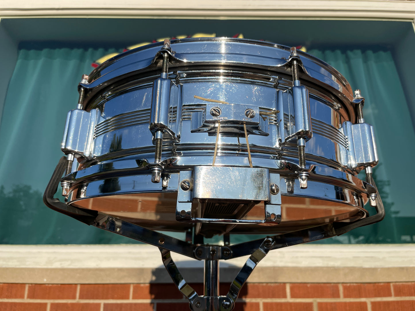 1960s Rogers 5x14 Dynasonic 5-Line Snare Drum Chrome Over Brass Dyna-Sonic COB