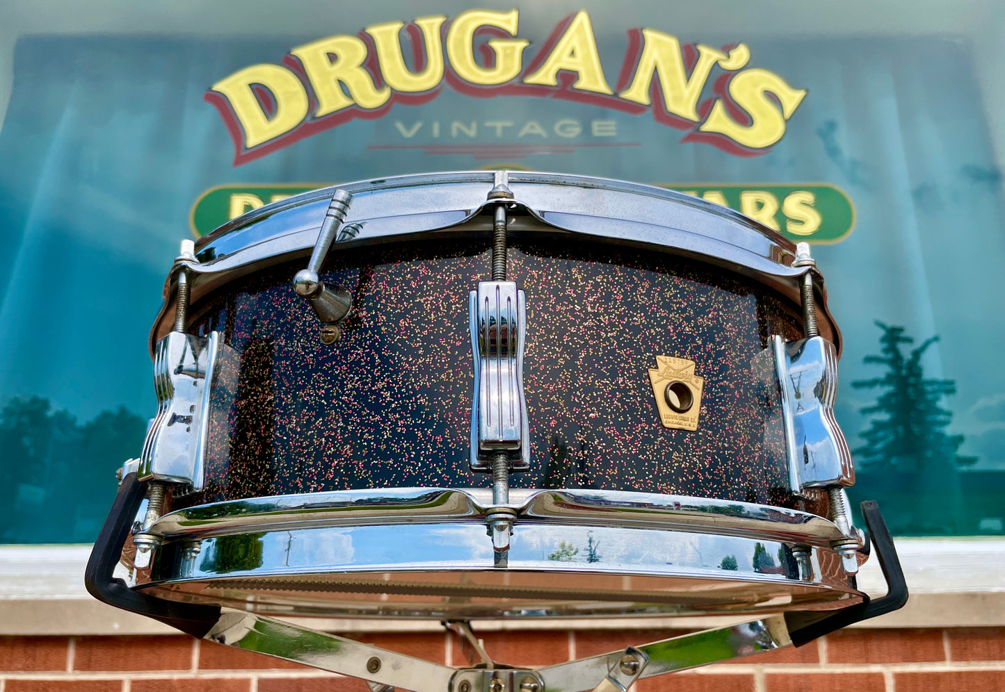 Vintage 1965 Ludwig Jazz Festival 5x14 Snare Drum Black Galaxy Sparkle