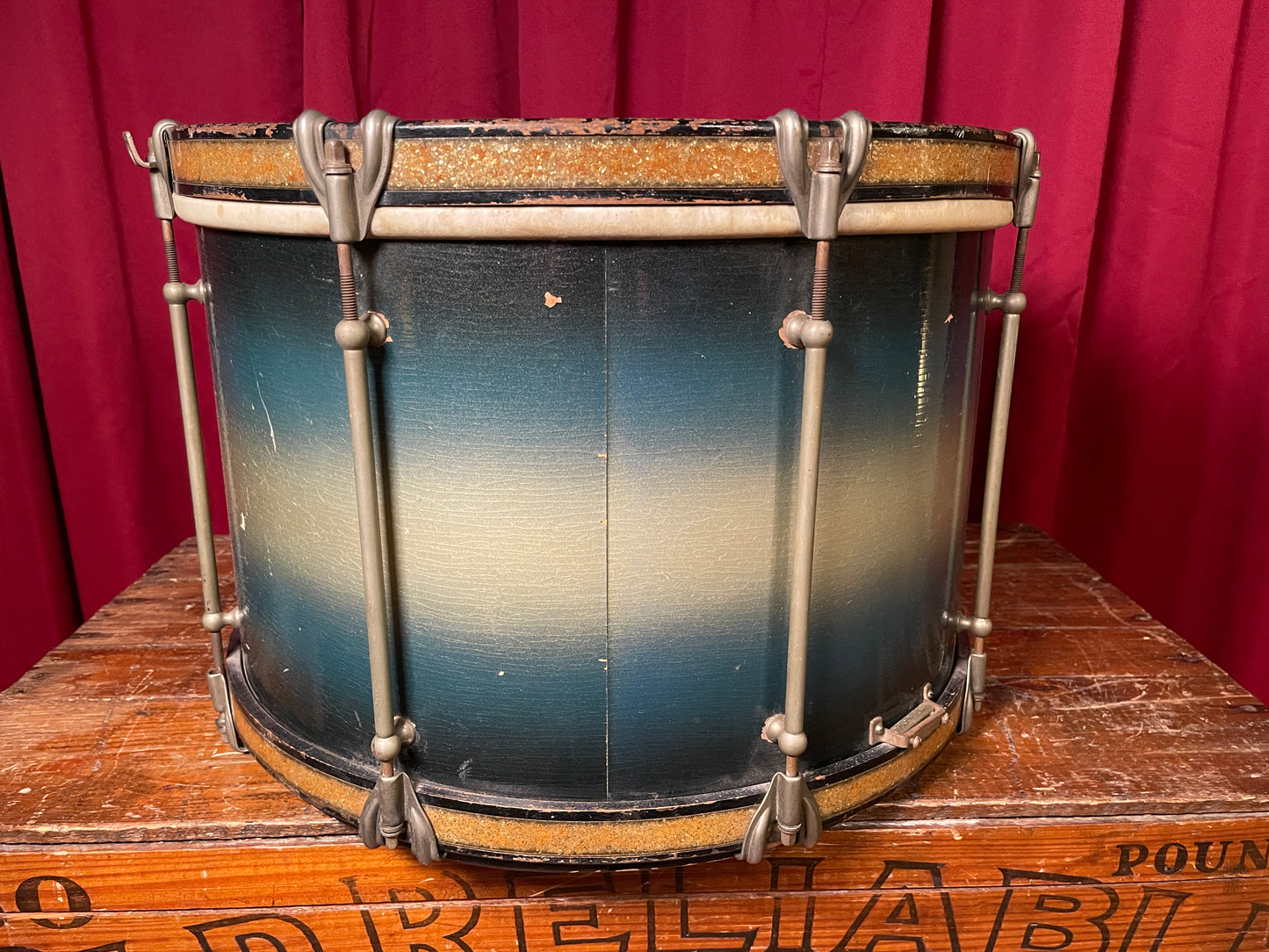 1932 Ludwig 12x17 Marching Snare Drum Blue / Silver Duco for Display or Project 17x12