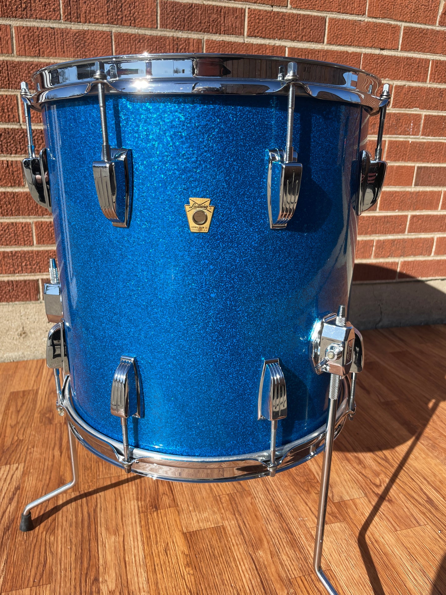 1965 Ludwig 14x14 Super Classic Down Beat Floor Tom Drum Blue Sparkle
