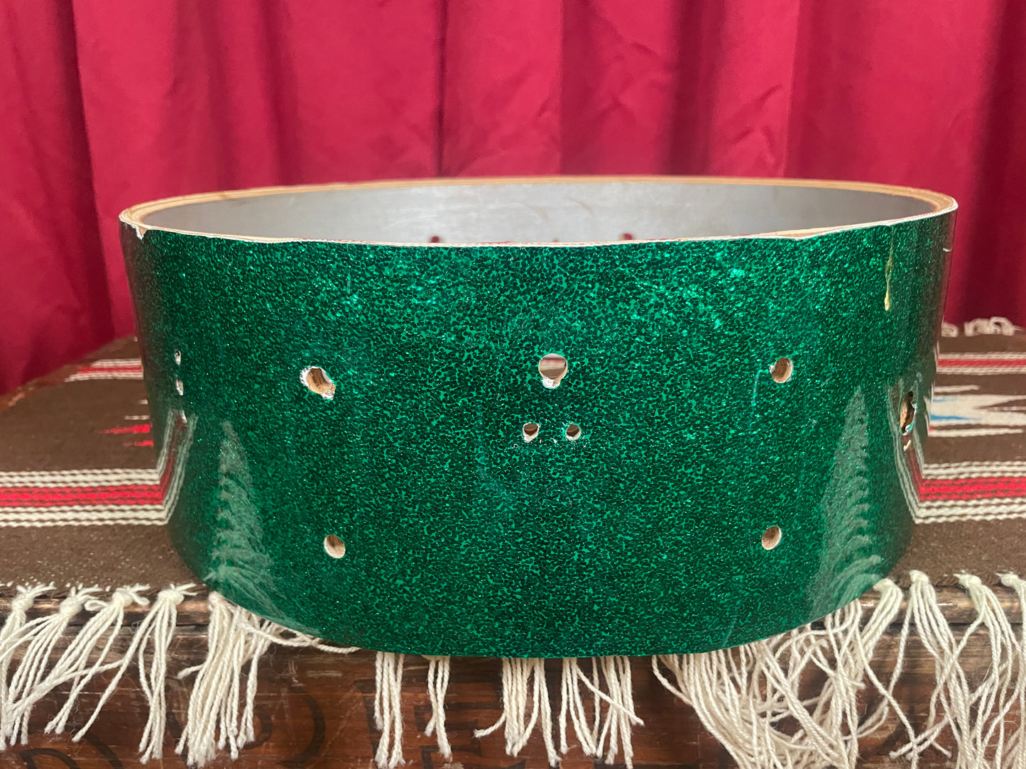 1960s Gretsch 5.5x14 Round Badge Snare Drum Shell Green Sparkle Rewrap