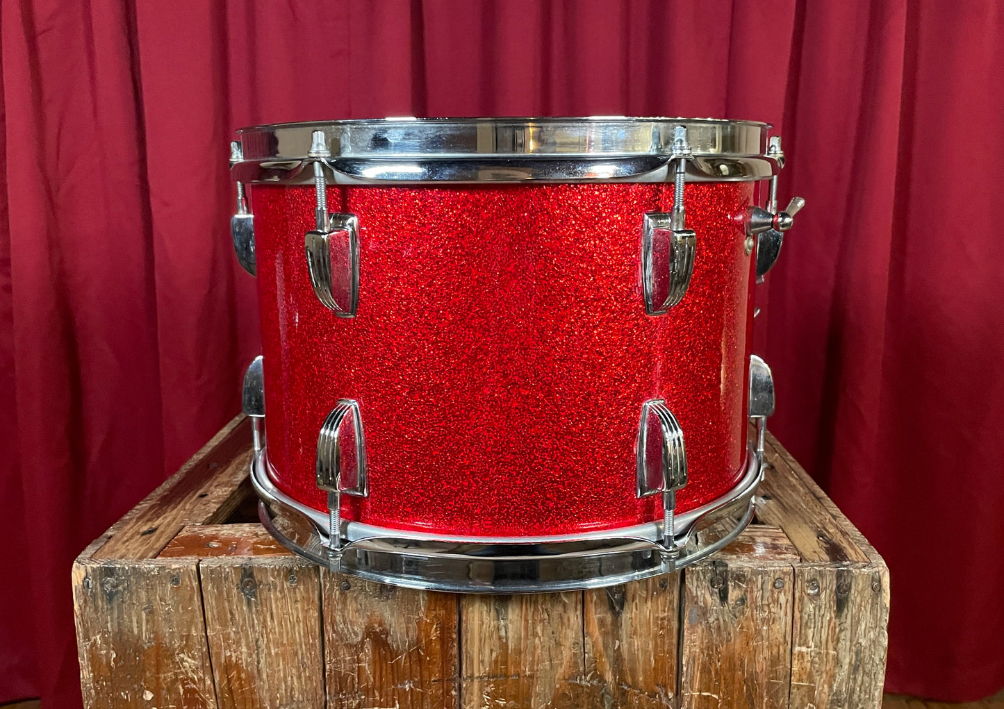 1960s Ludwig 8x12 Downbeat Tom Drum Red Sparkle