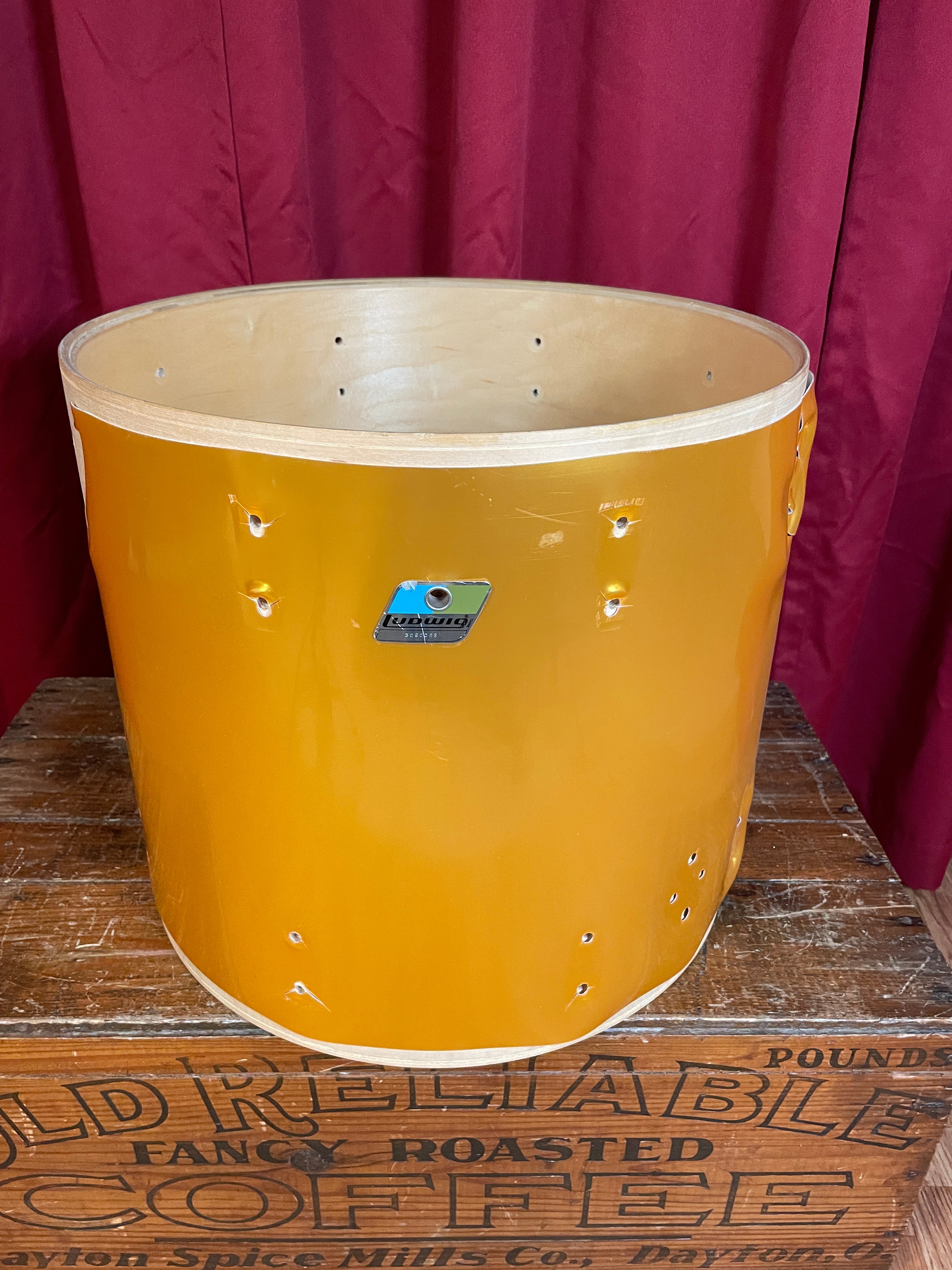 1980s Ludwig 16x18 Floor Tom Drum Shell Gold Silk 6Ply Drugan's