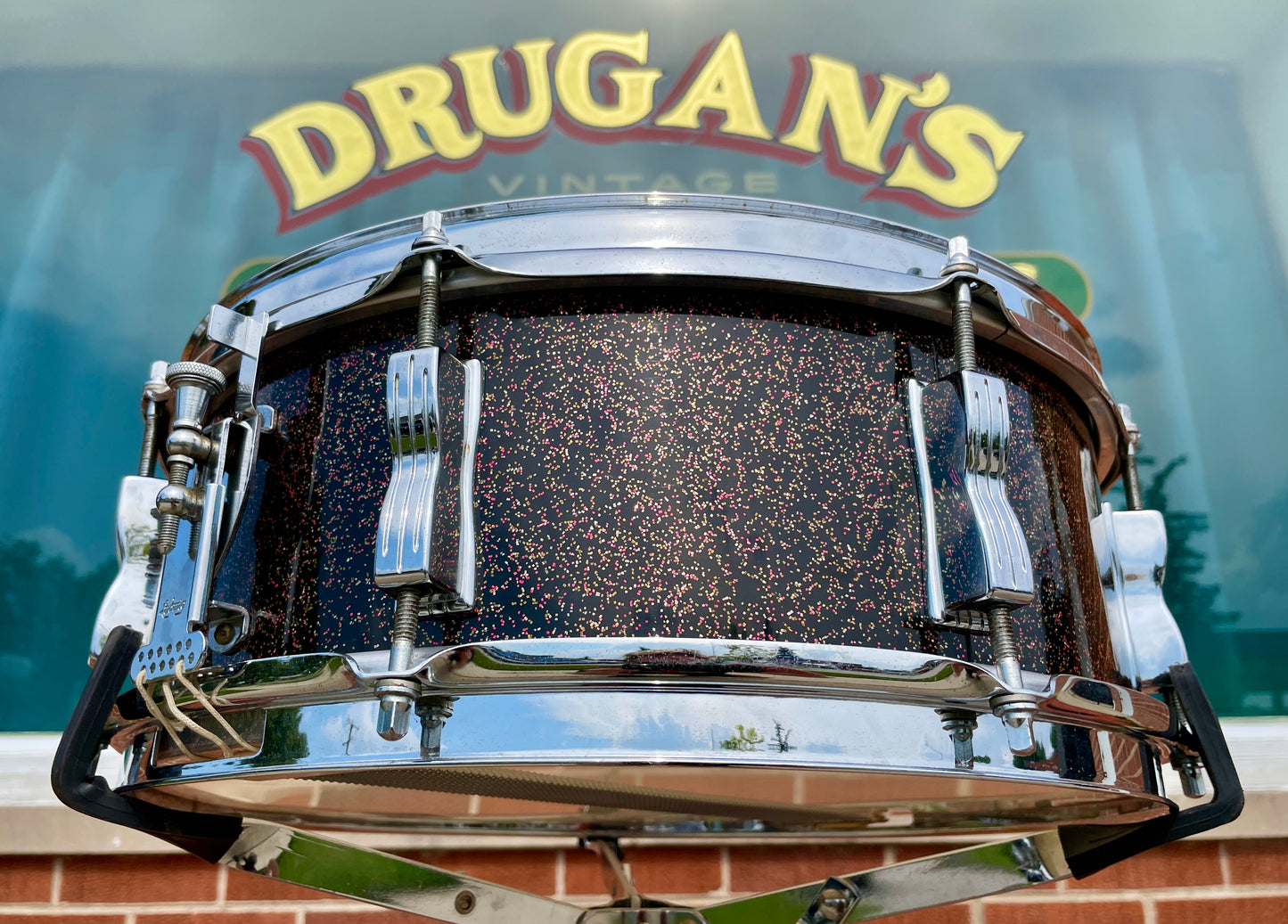 Vintage 1965 Ludwig Jazz Festival 5x14 Snare Drum Black Galaxy Sparkle