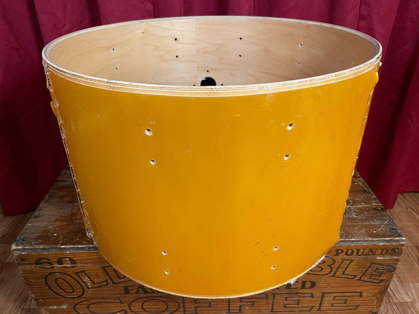 1980s Ludwig 14x22 Bass Drum Shell Gold Silk 6-Ply