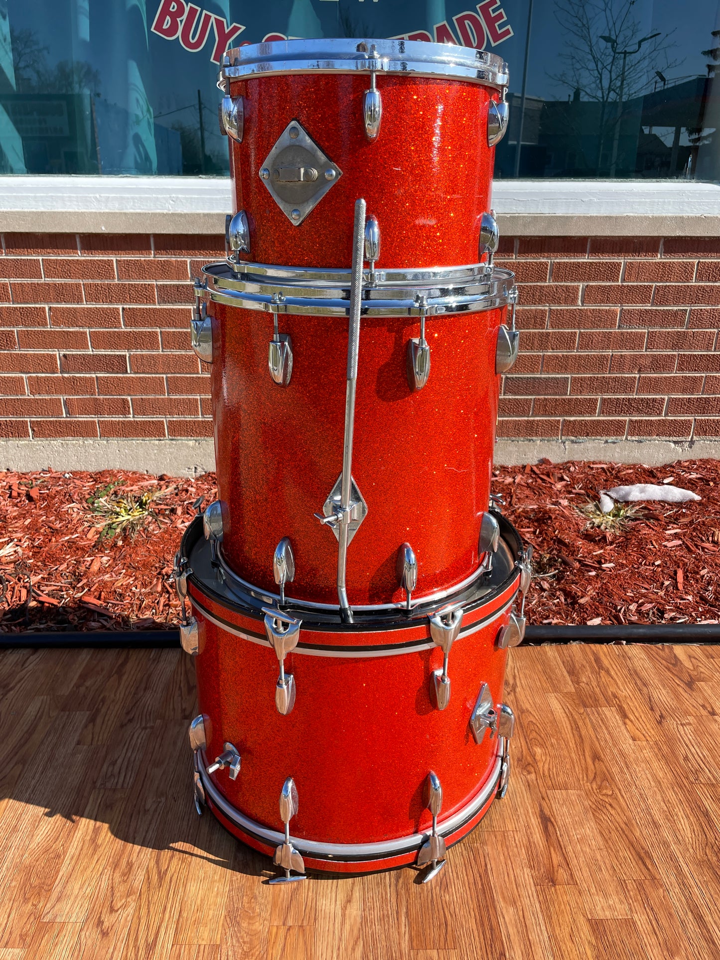 Vintage Gretsch Name Band Round Badge/Stop Sign Drum Set Tangerine Sparkle 20/13/16