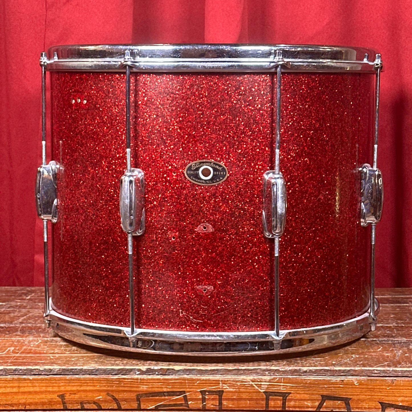 1950s Slingerland Parade King 12x15 Marching Snare / Tom Conversion Drum Red Sparkle