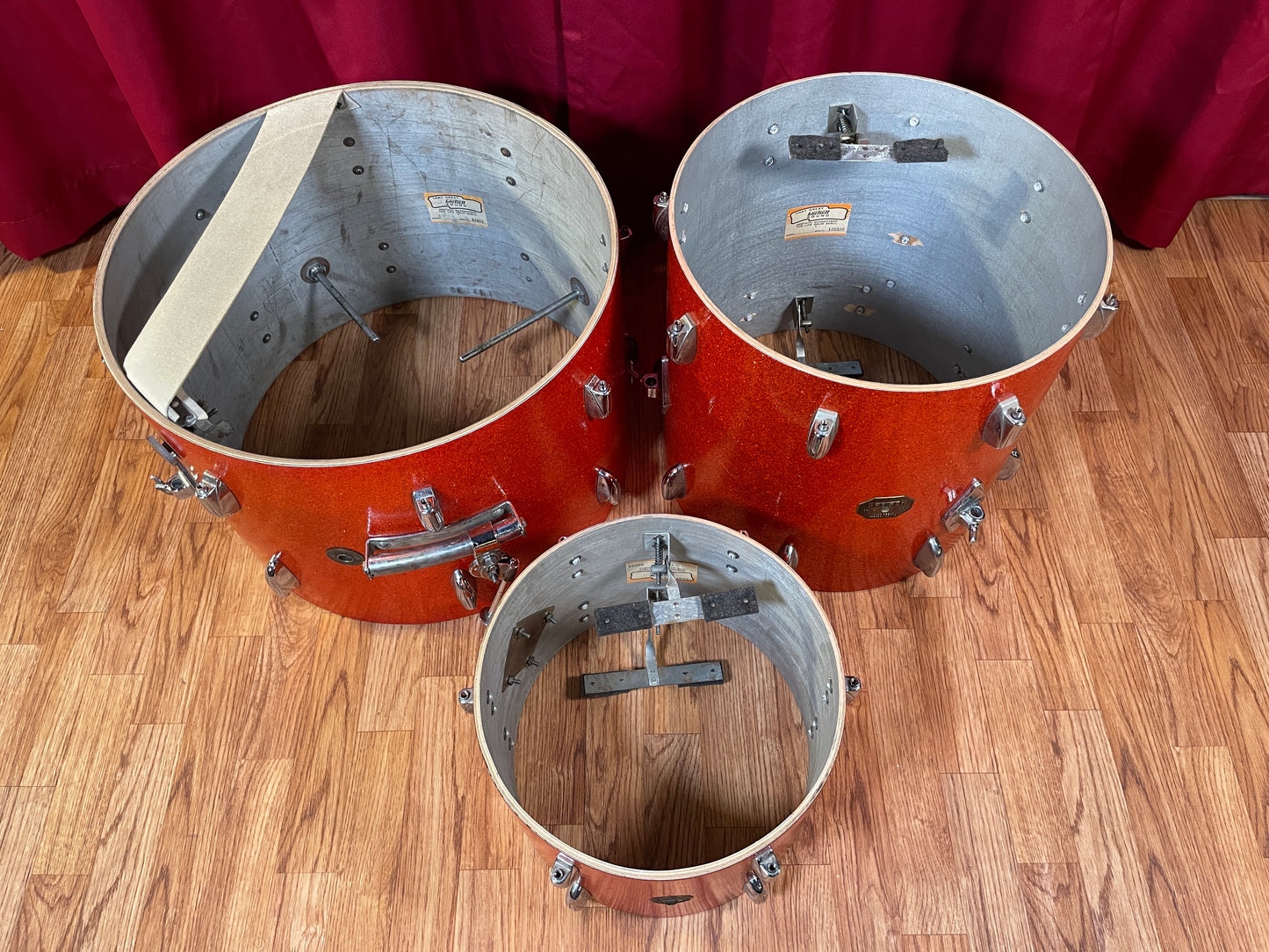 Vintage Gretsch Name Band Round Badge/Stop Sign Drum Set Tangerine Sparkle 20/13/16