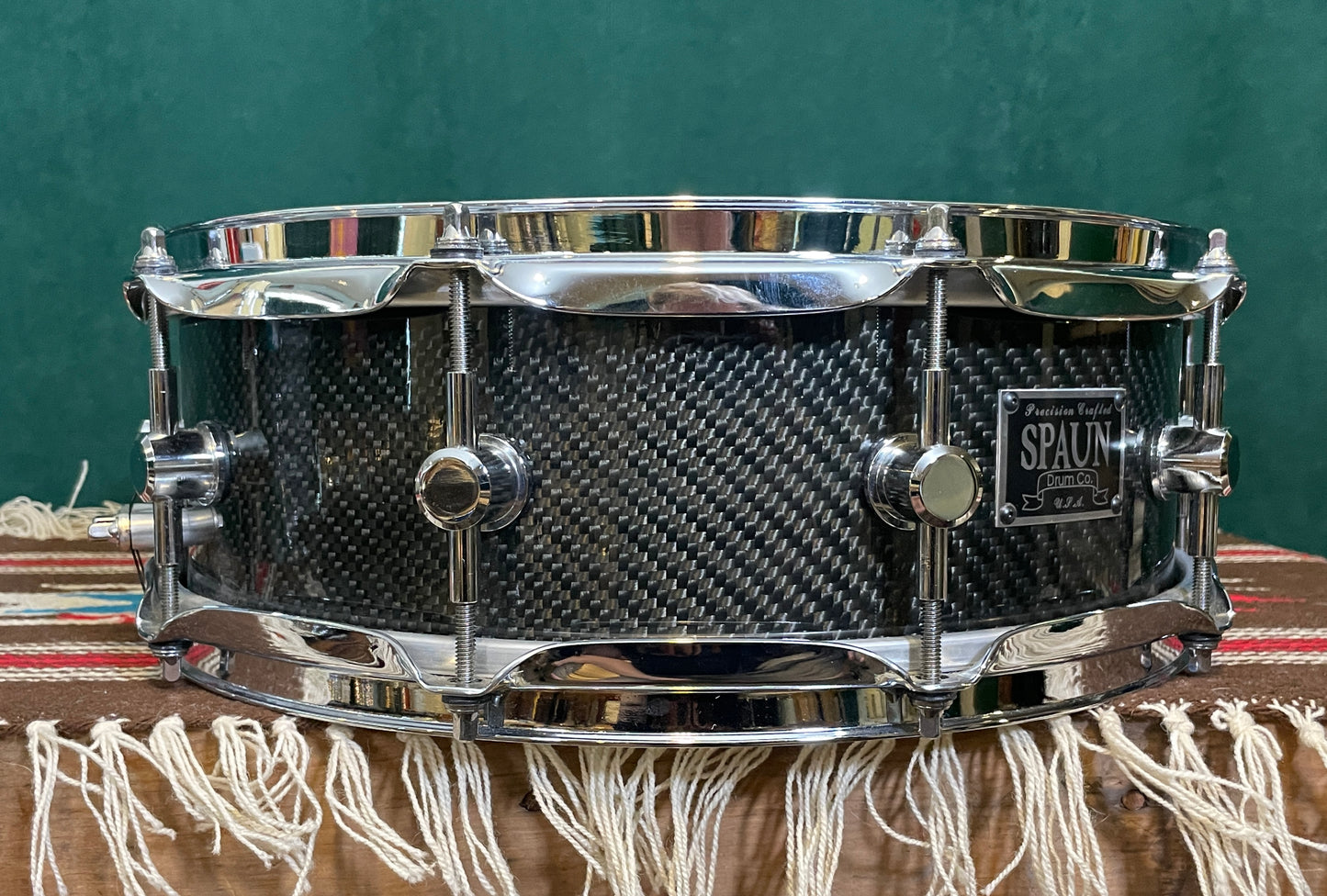 Spaun 5x14 Carbon Fiber Snare Drum w/ Trick GS007 Multi-Step Throw-Off