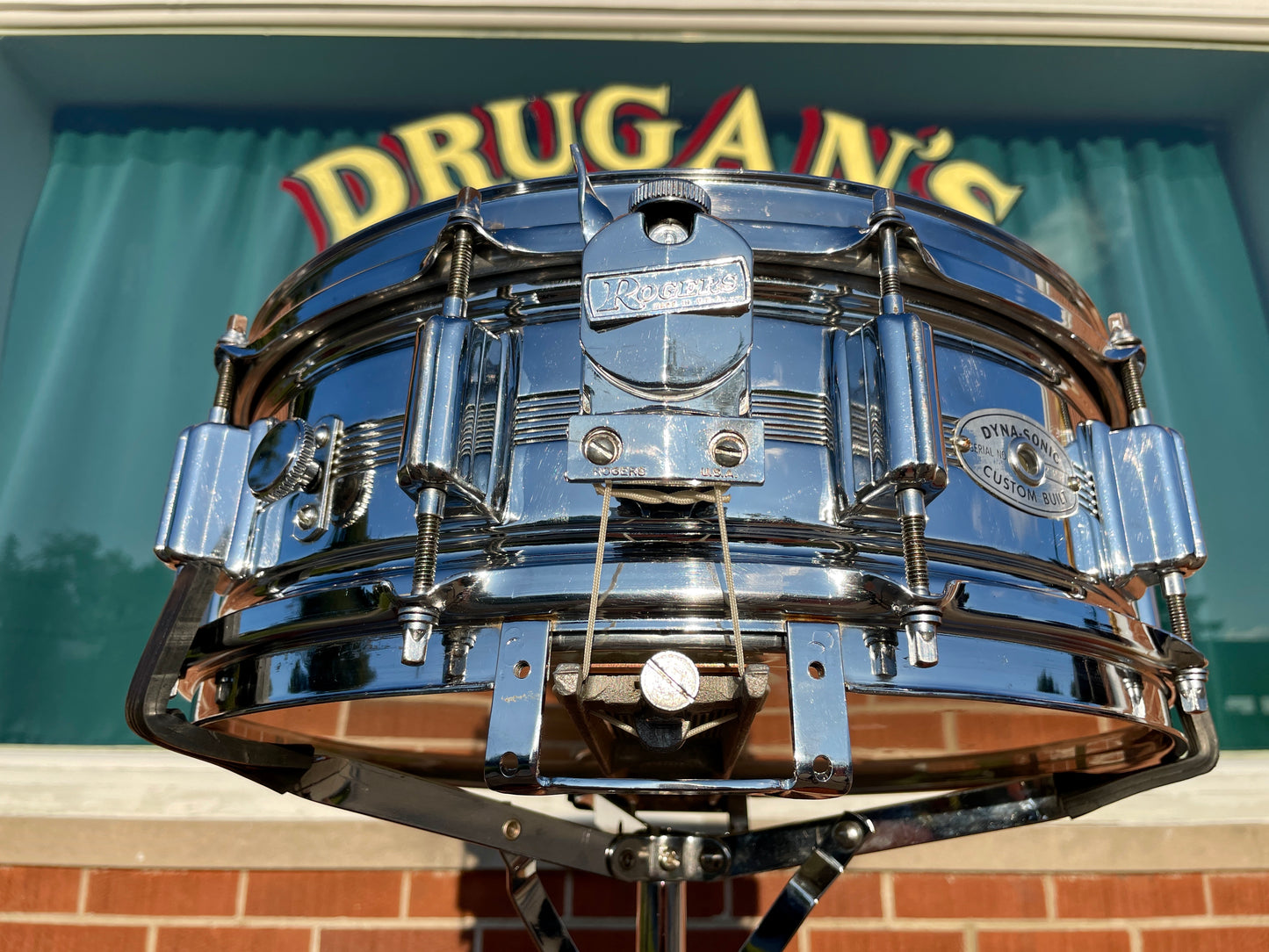 1960s Rogers 5x14 Dynasonic 5-Line Snare Drum Chrome Over Brass Dyna-Sonic COB
