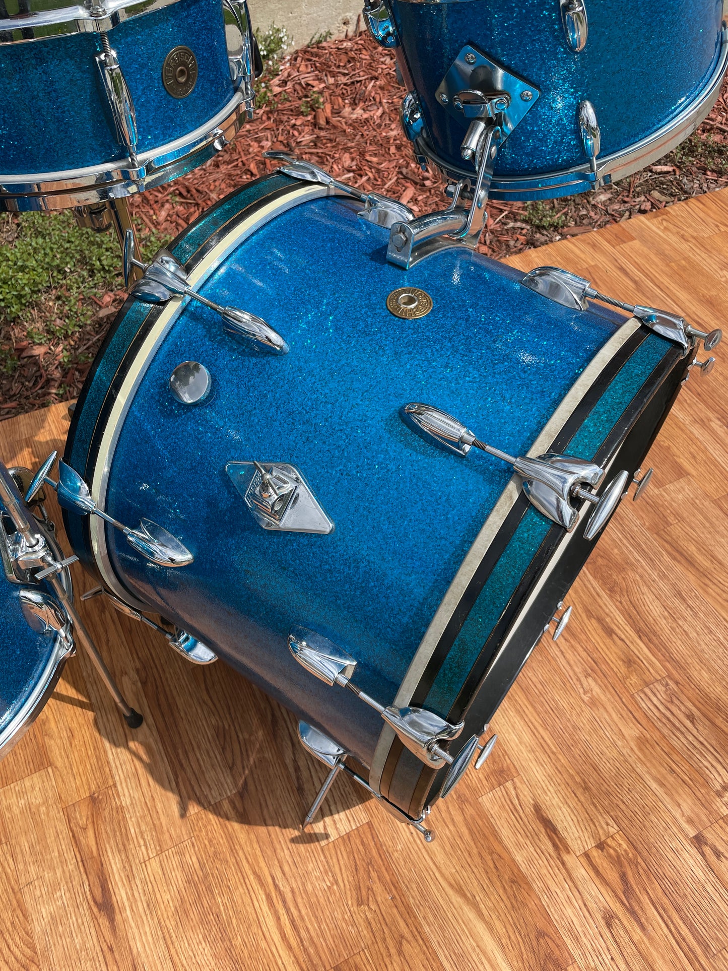 1960s Gretsch Progressive Jazz Drum Set Blue Sparkle 20/12/14/5.5x14
