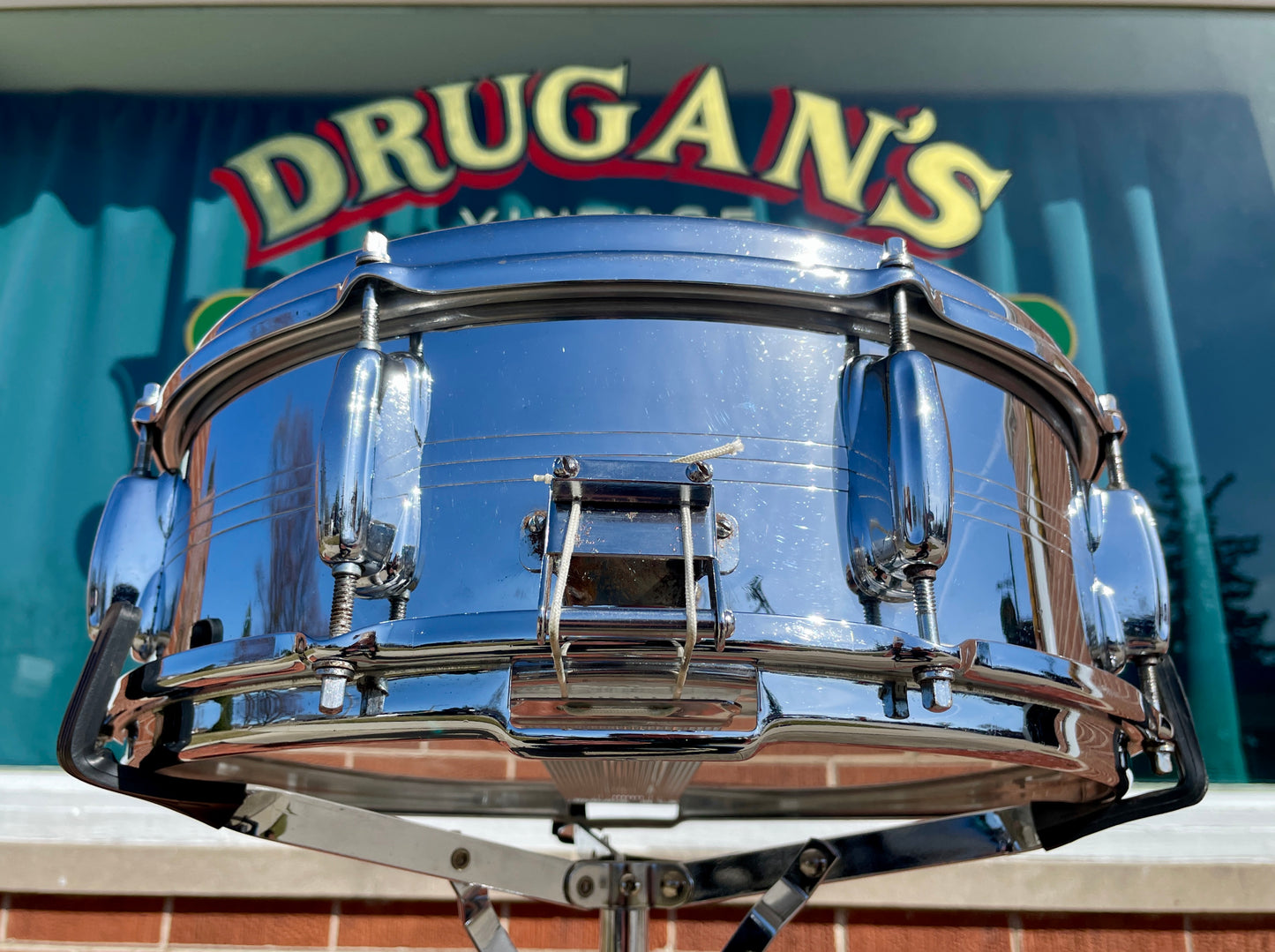 1960s Slingerland 5x14 No. 130 Gene Krupa Sound King 8 Lug Snare Drum Chrome Over Brass
