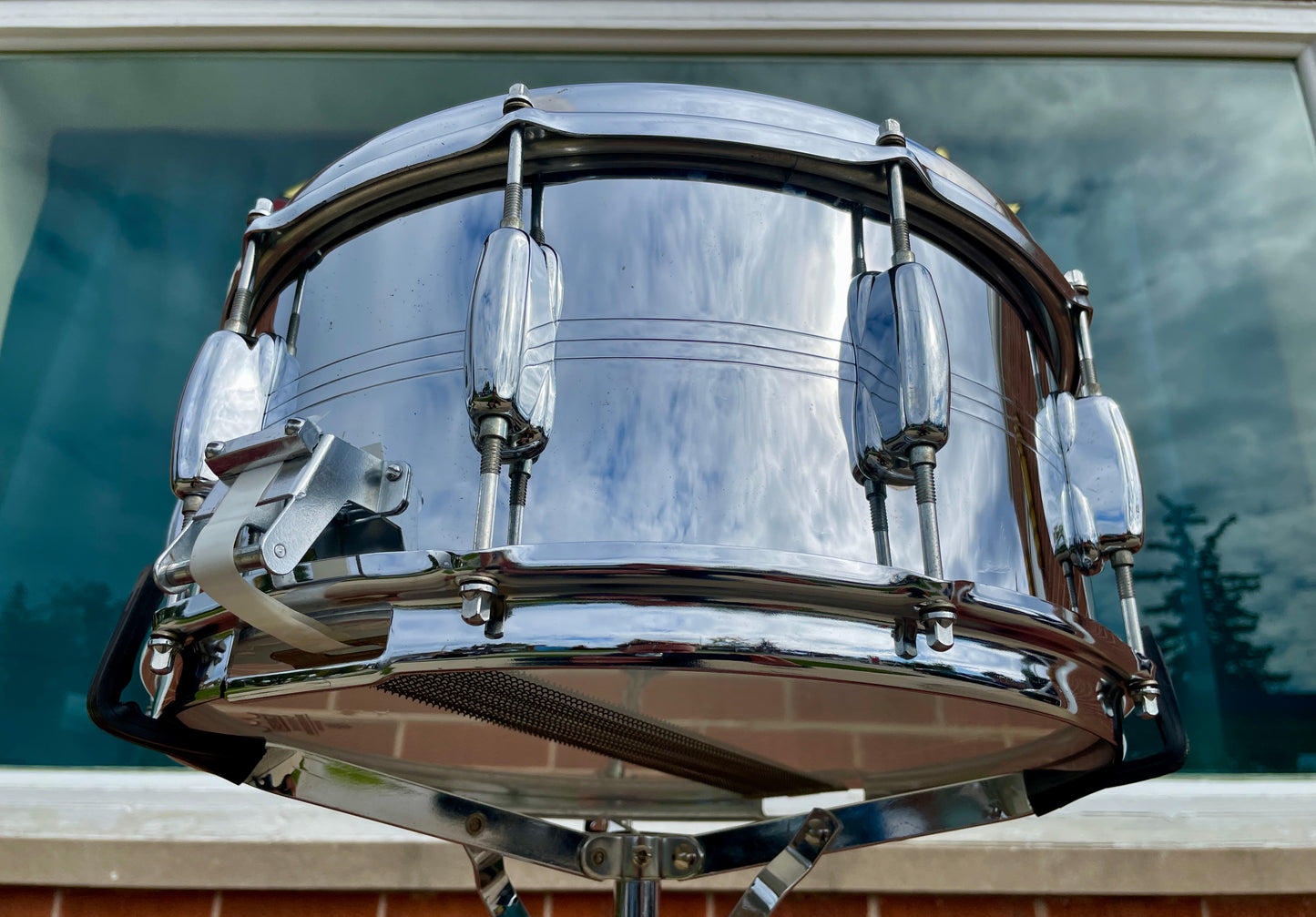 1970's Slingerland 10-Lug Gene Krupa 6.5x14 Chrome Over Brass Snare Drum