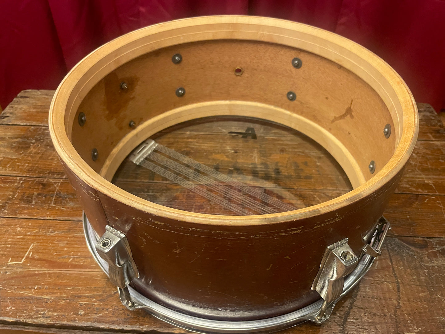 1950s WFL Ludwig 6.5x14 Auditorium Snare Drum Mahogany NOB Hoops