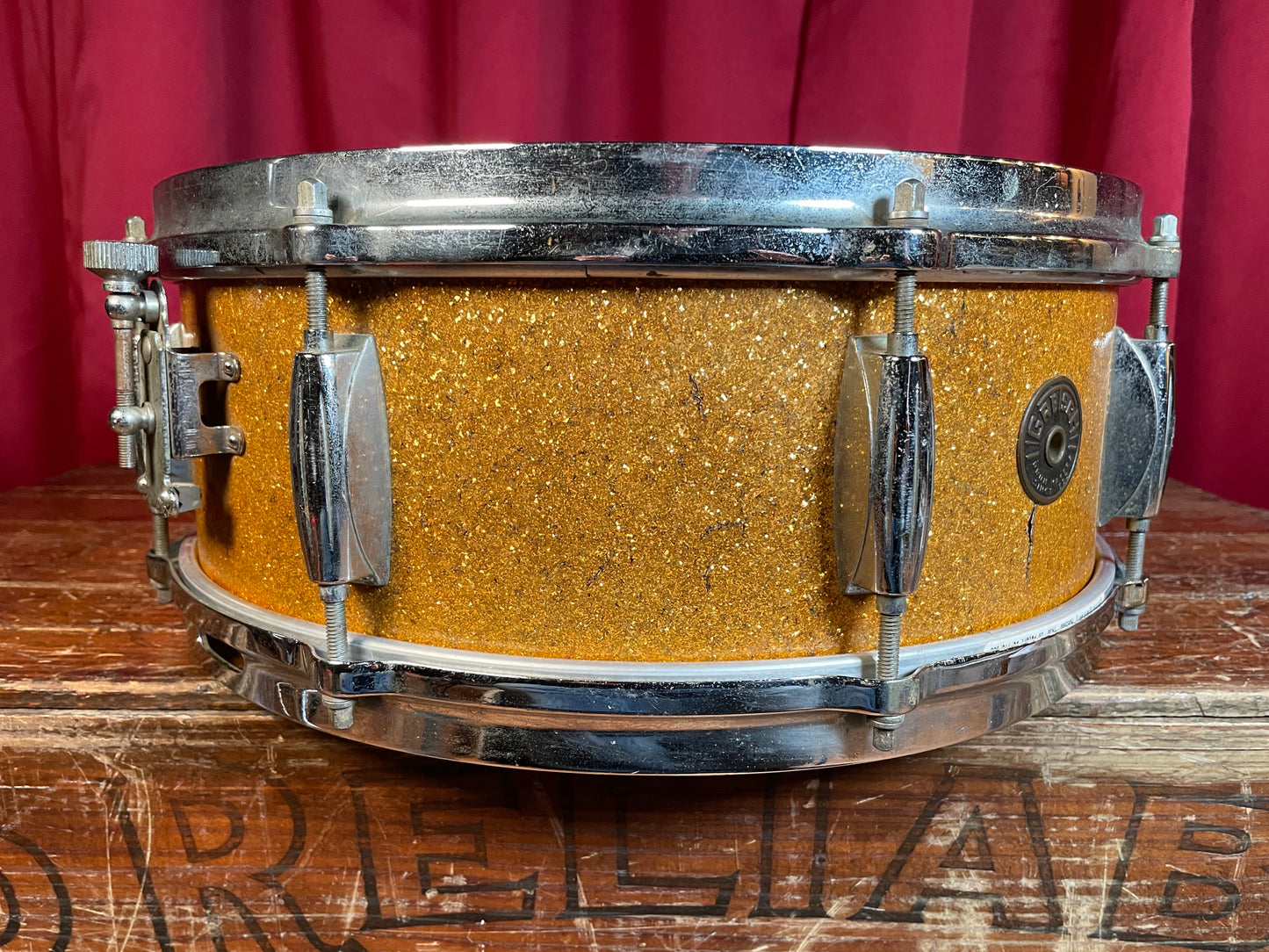 1960s Gretsch No. 4157 5.5x14 Snare Drum Gold Sparkle Round Badge