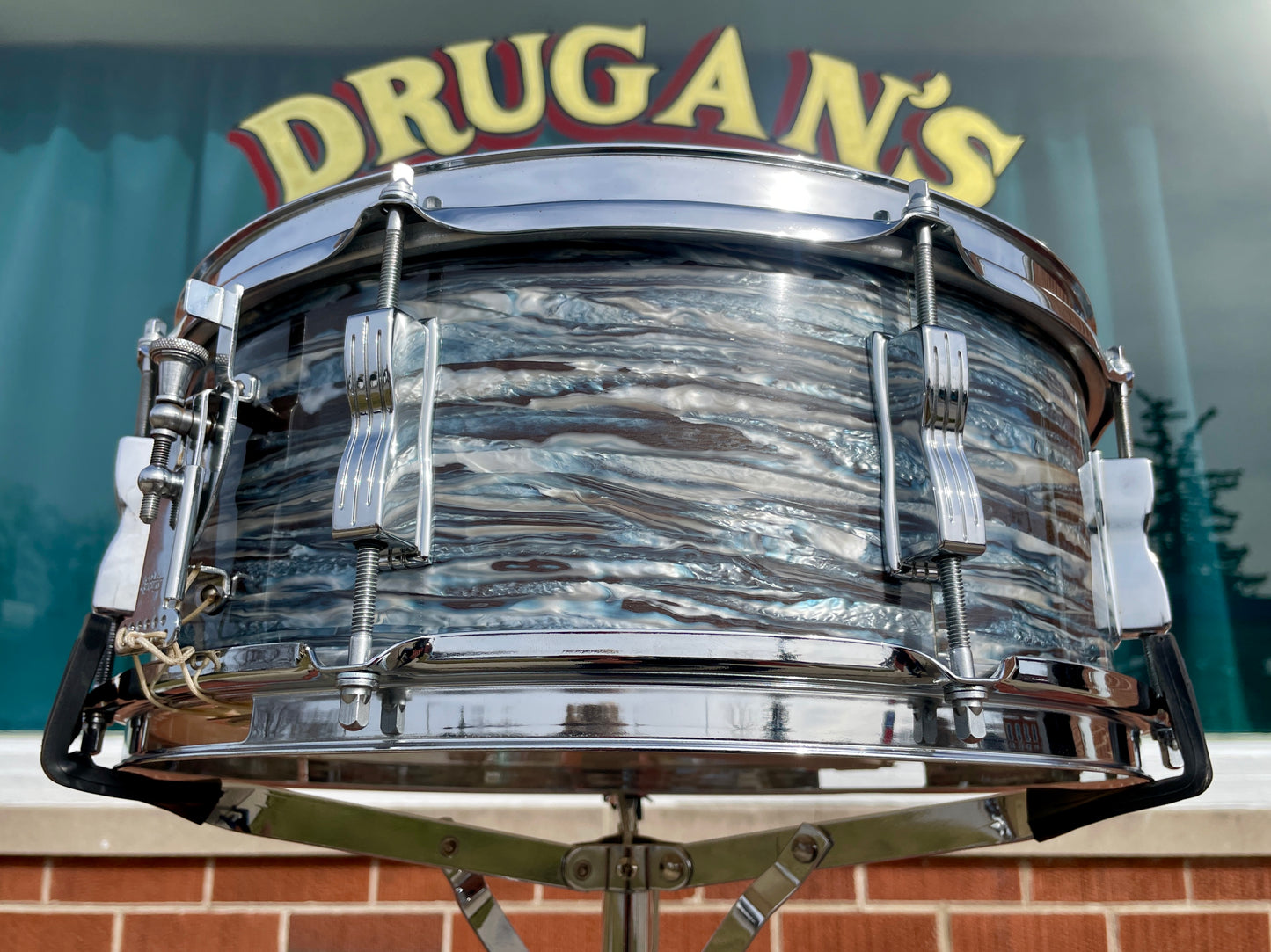 1966 Ludwig No. 908P Jazz Festival 5x14 Snare Drum Oyster Blue Pearl