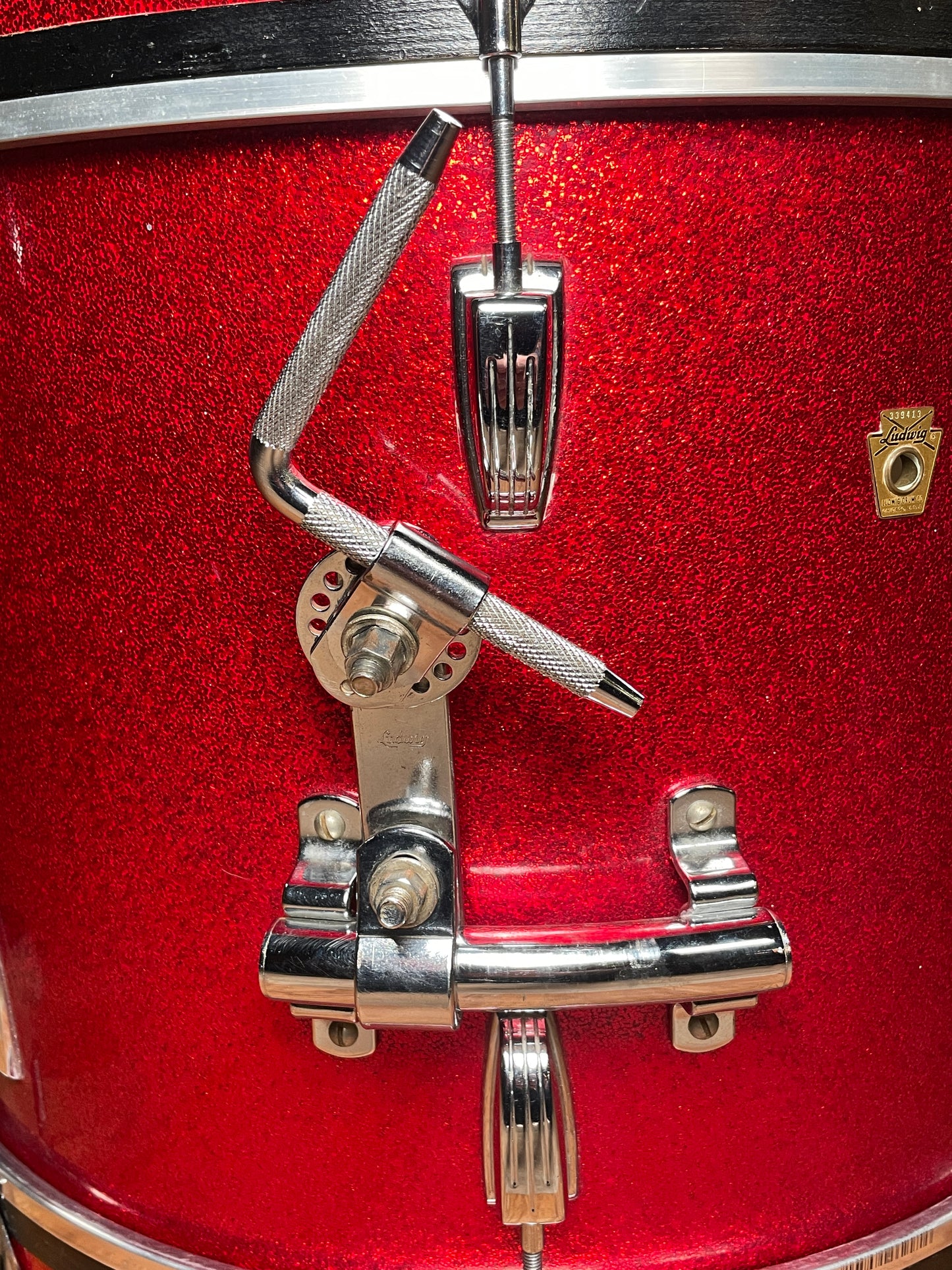 1960s Ludwig 14x20 Downbeat Bass Drum Red Sparkle