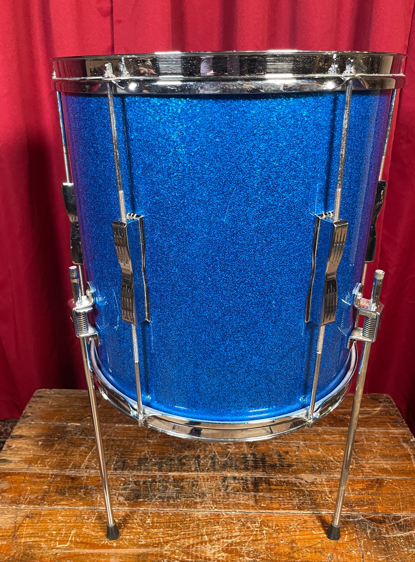 1963 Ludwig 14x14 Club Date Floor Tom Drum Blue Sparkle