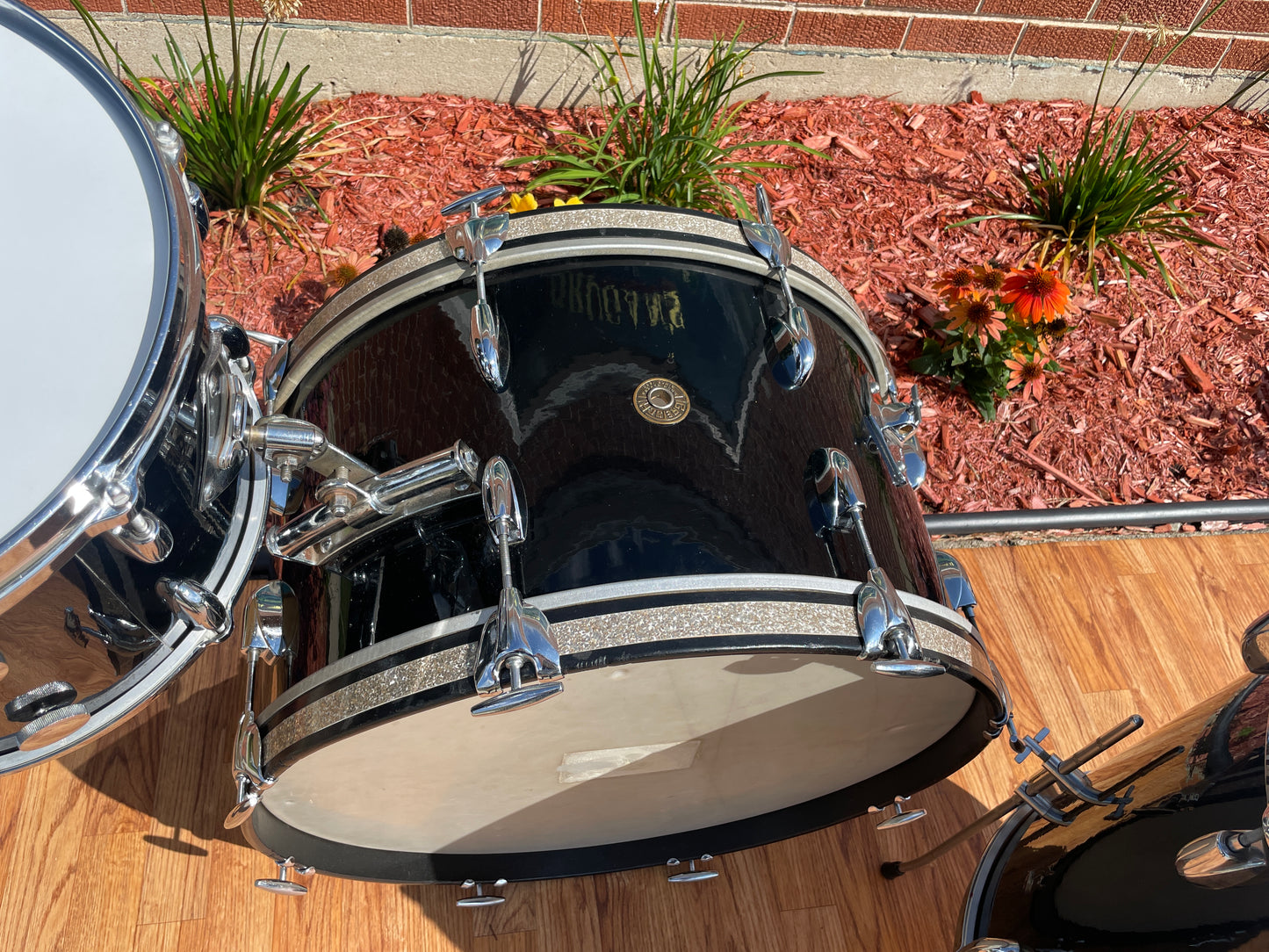 1959/1960 Gretsch Round Badge Black Nitron Transition Drum Set 22/13/16