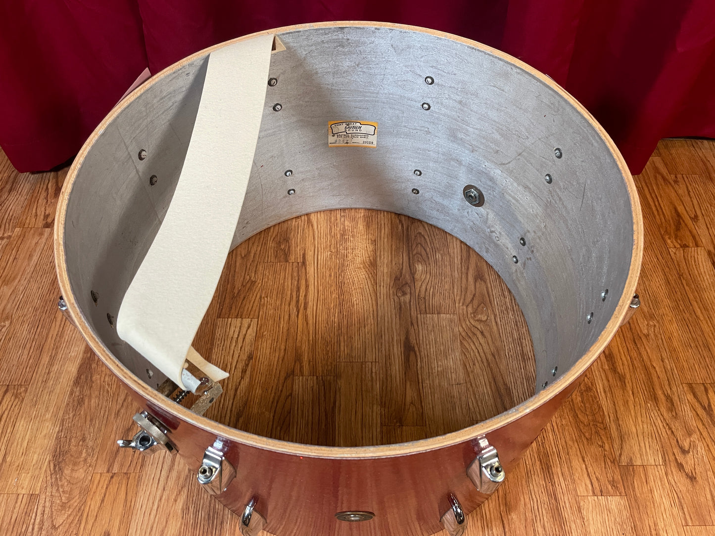 1960s Gretsch 14x22 No. 4247 Bass Drum Red Sparkle Round Badge