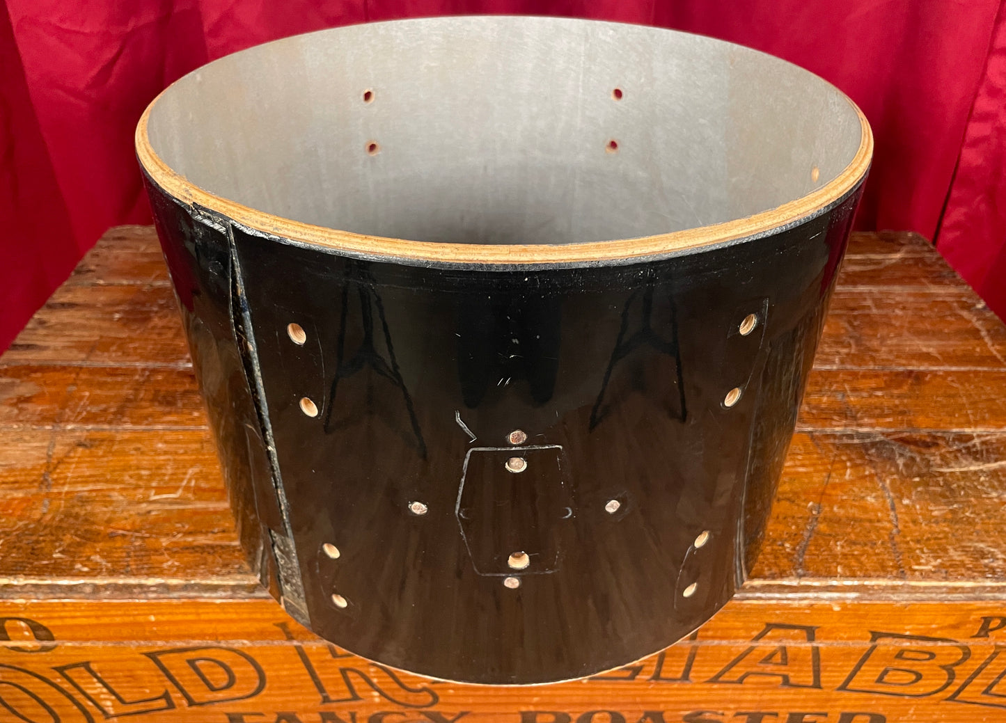1960s Gretsch Round Badge 9x13 Tom Drum Shell Jet Black Nitron 6-Ply