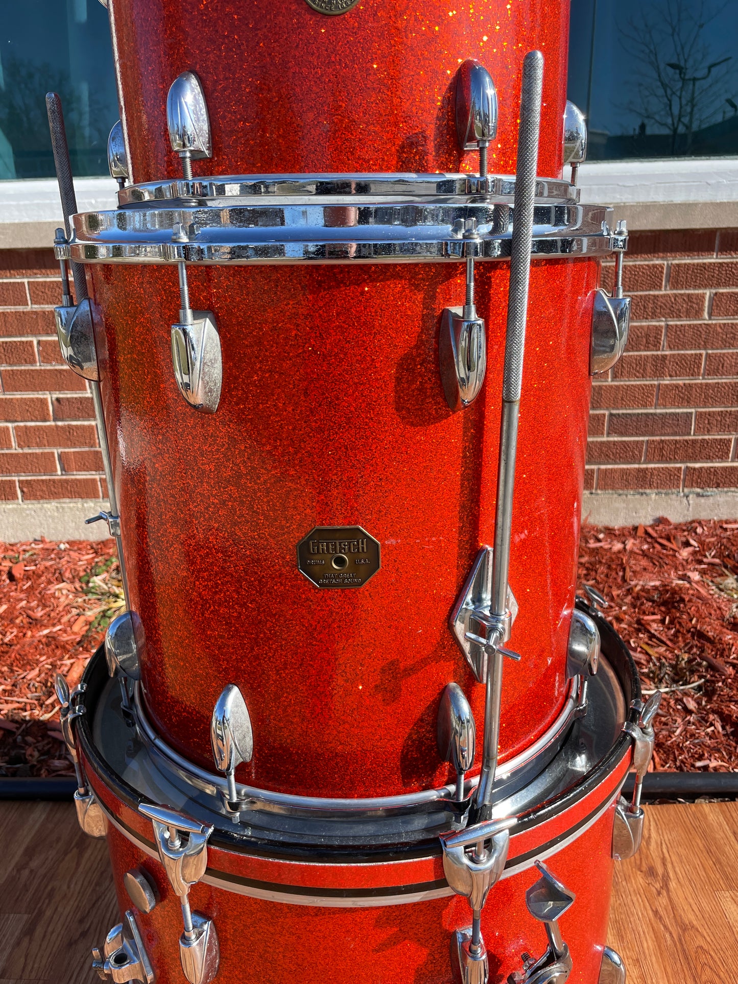 Vintage Gretsch Name Band Round Badge/Stop Sign Drum Set Tangerine Sparkle 20/13/16