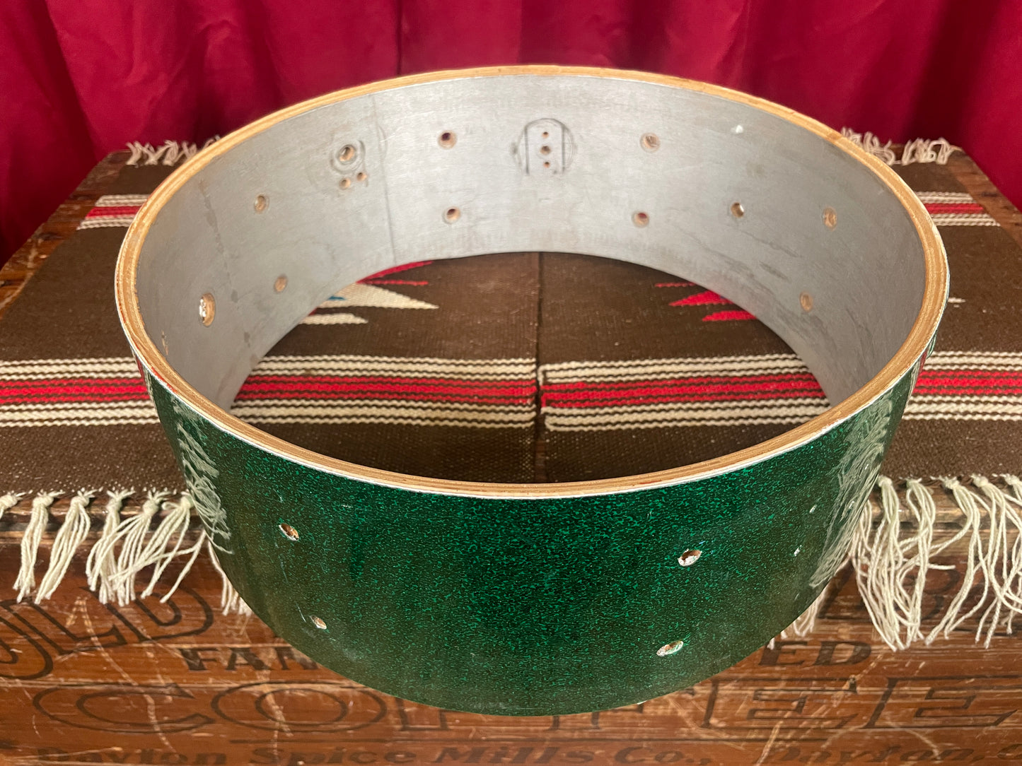 1960s Gretsch 5.5x14 Round Badge Snare Drum Shell Green Sparkle Rewrap