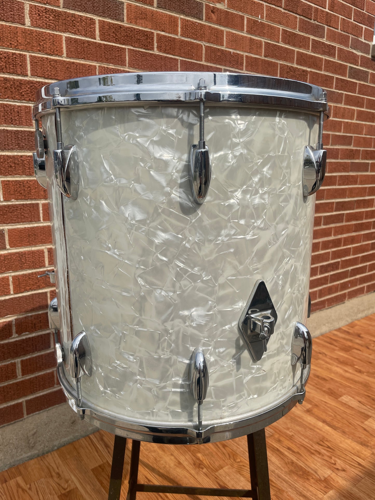 1960s Gretsch No. 4418 16x16 Floor Tom Drum White Marine Pearl Round Badge